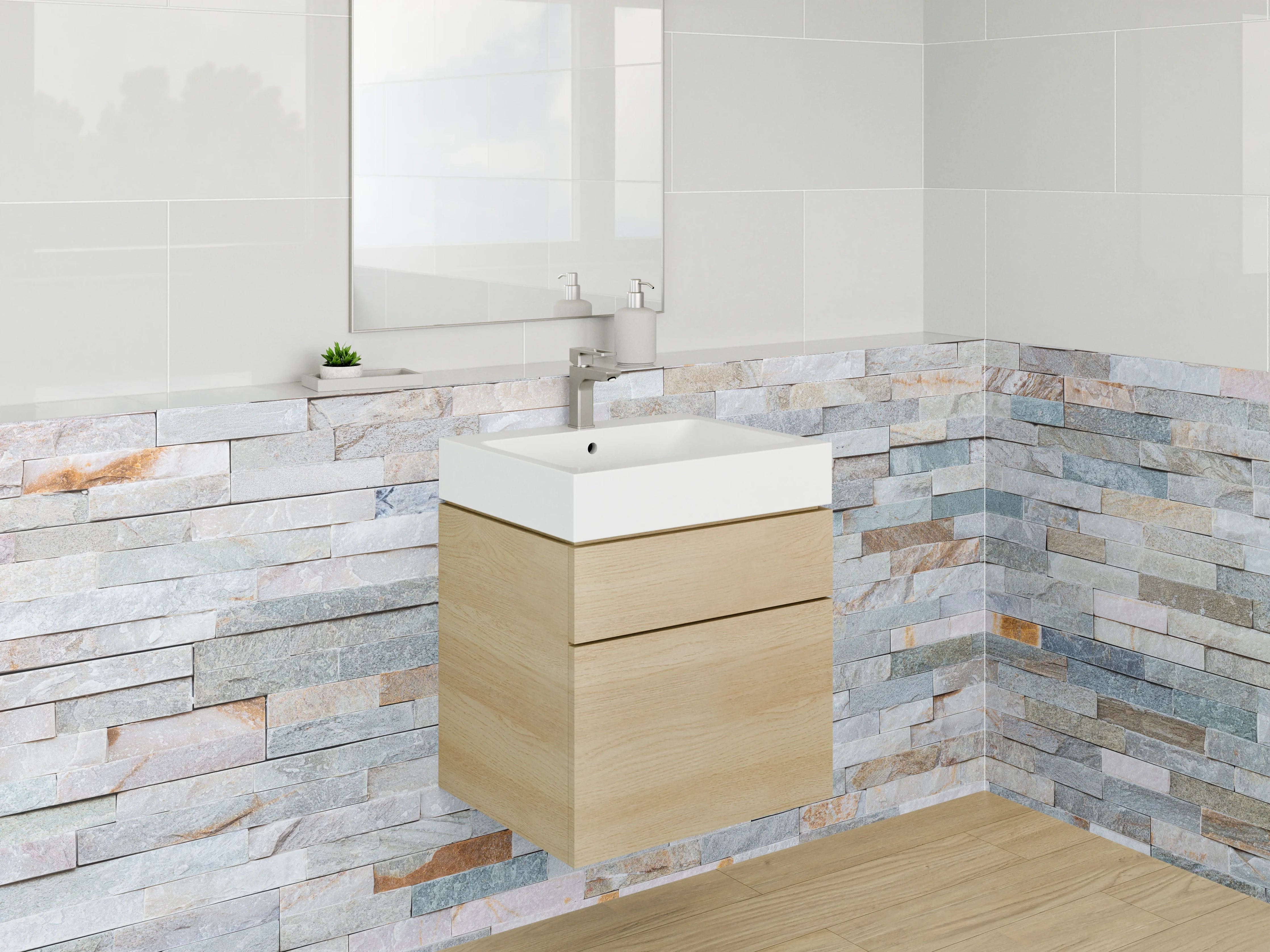 Waschbecken-Rückwand - Moderne Naturstein-Optik Weiß-Grau