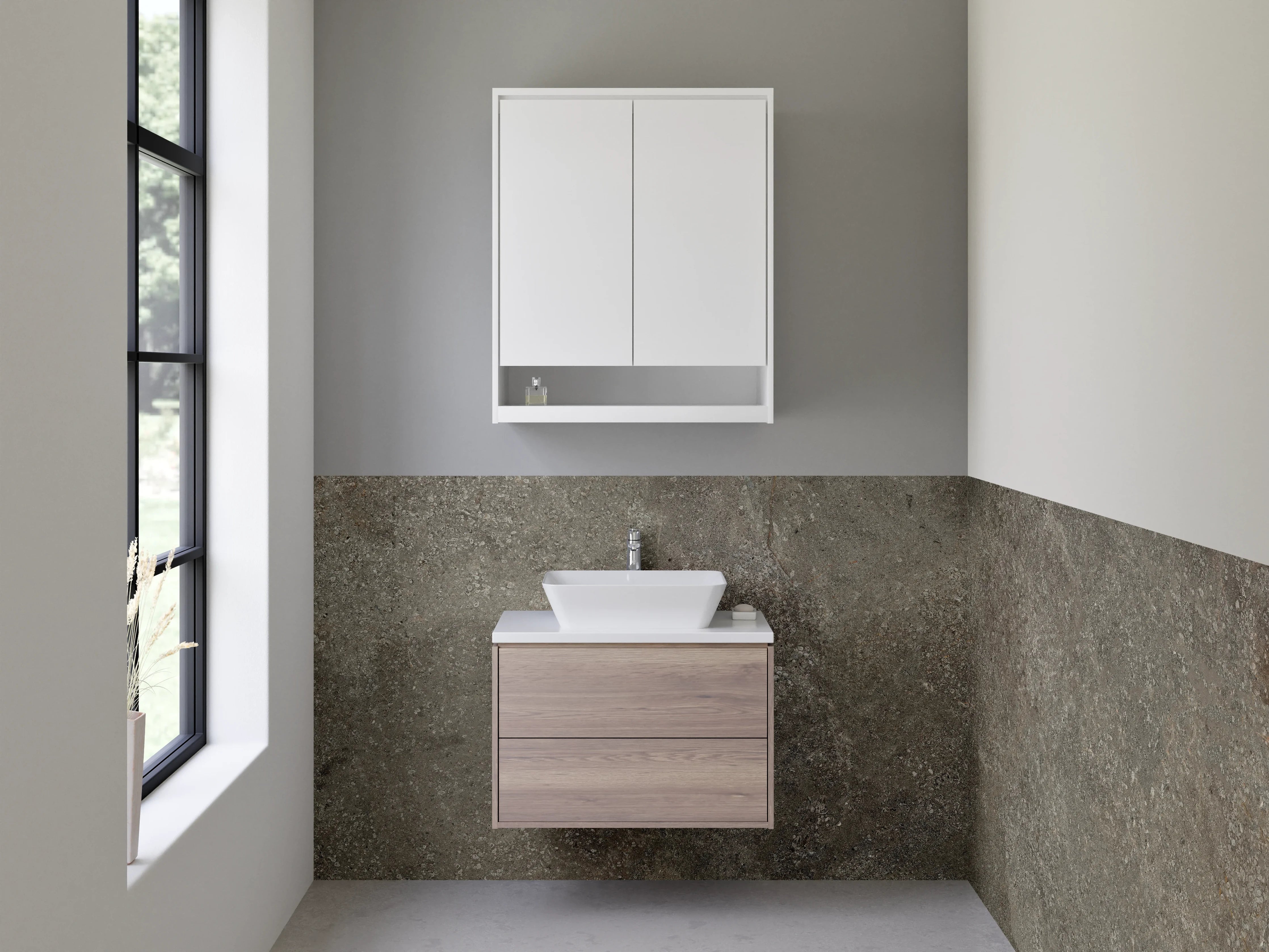 Waschbecken-Rückwand - Moderne Steinoptik Dunkelgrau Fliese