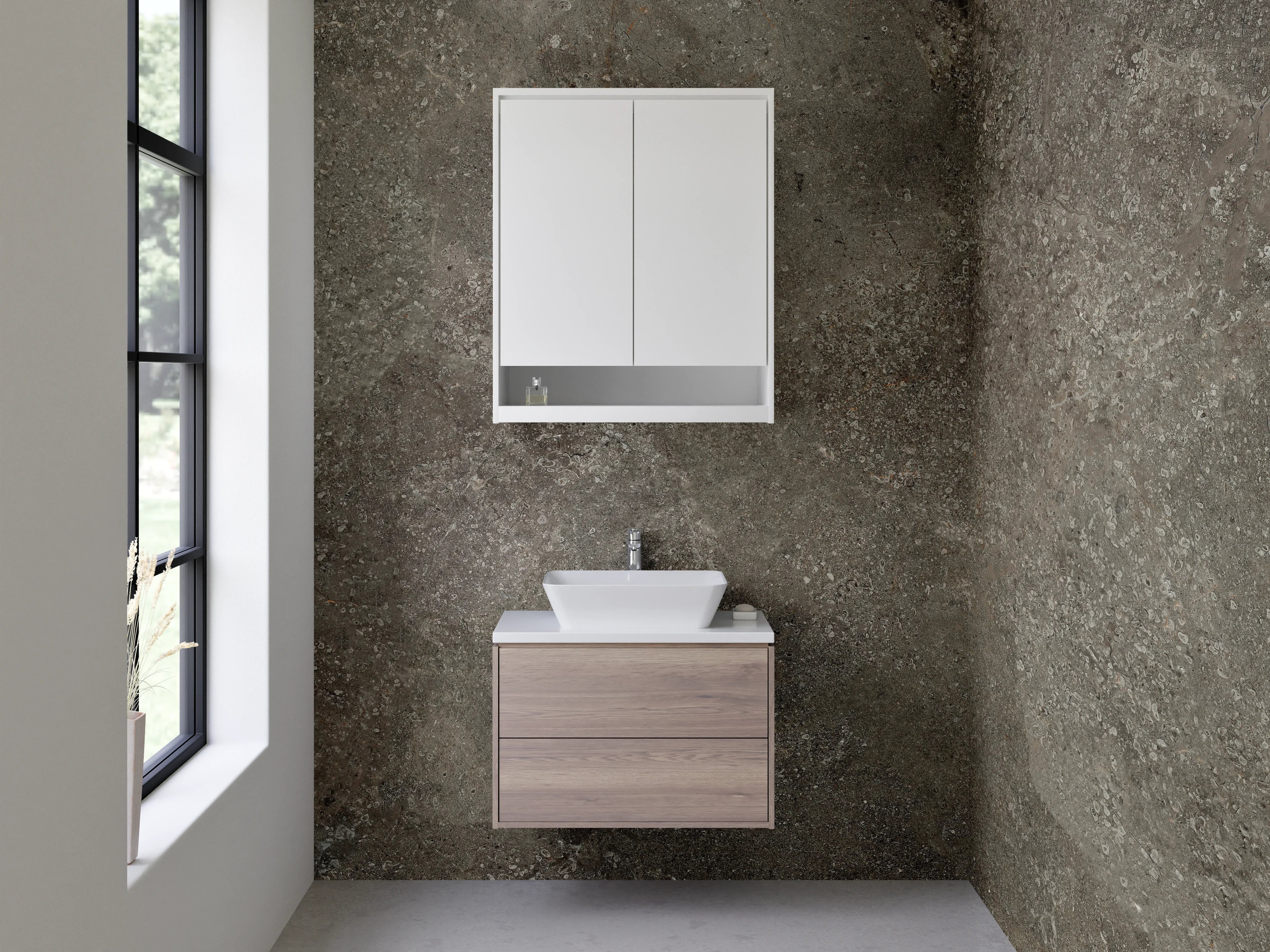 Waschbecken-Rückwand - Moderne Steinoptik Dunkelgrau Fliese