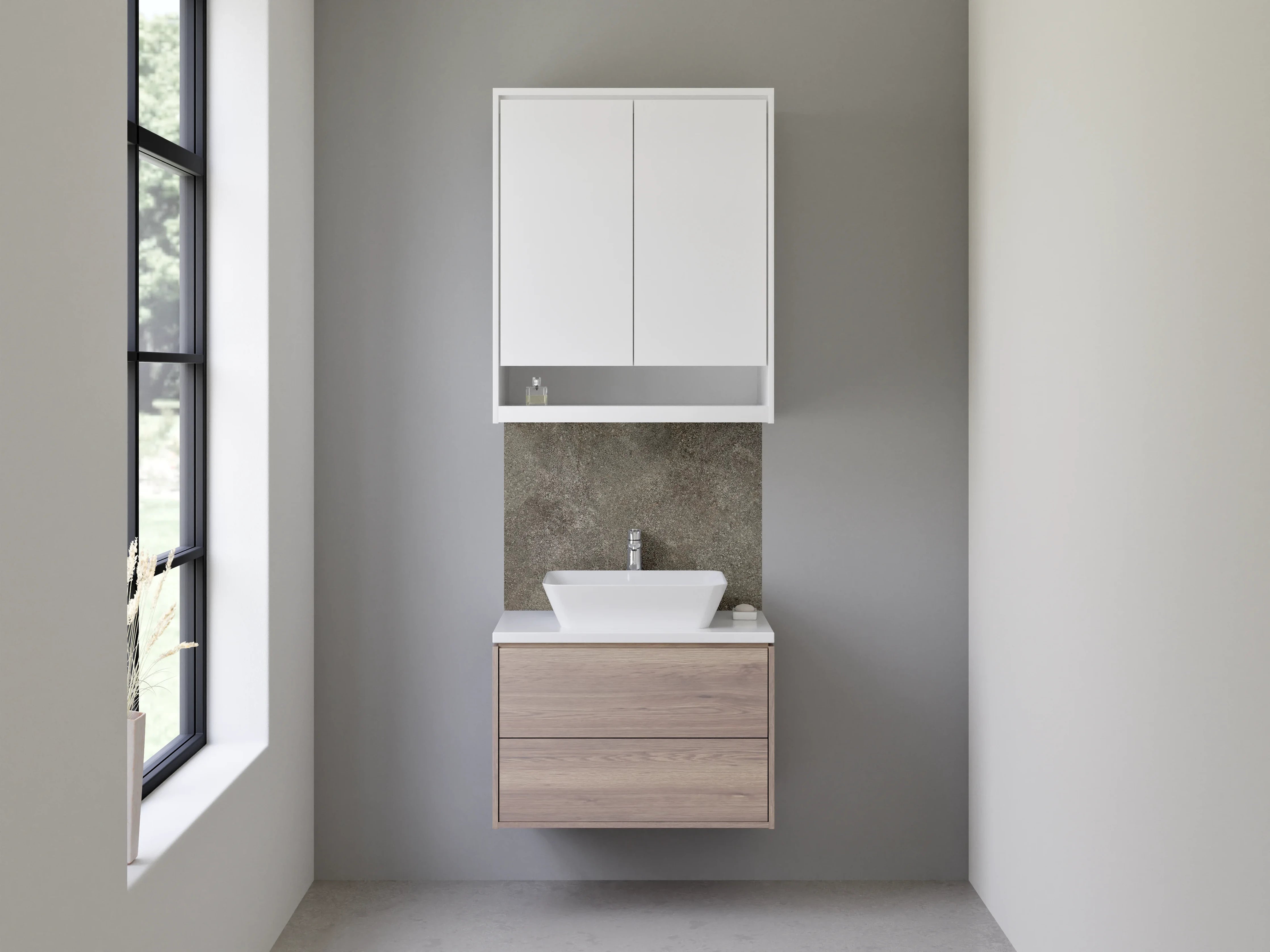 Waschbecken-Rückwand - Moderne Steinoptik Dunkelgrau Fliese