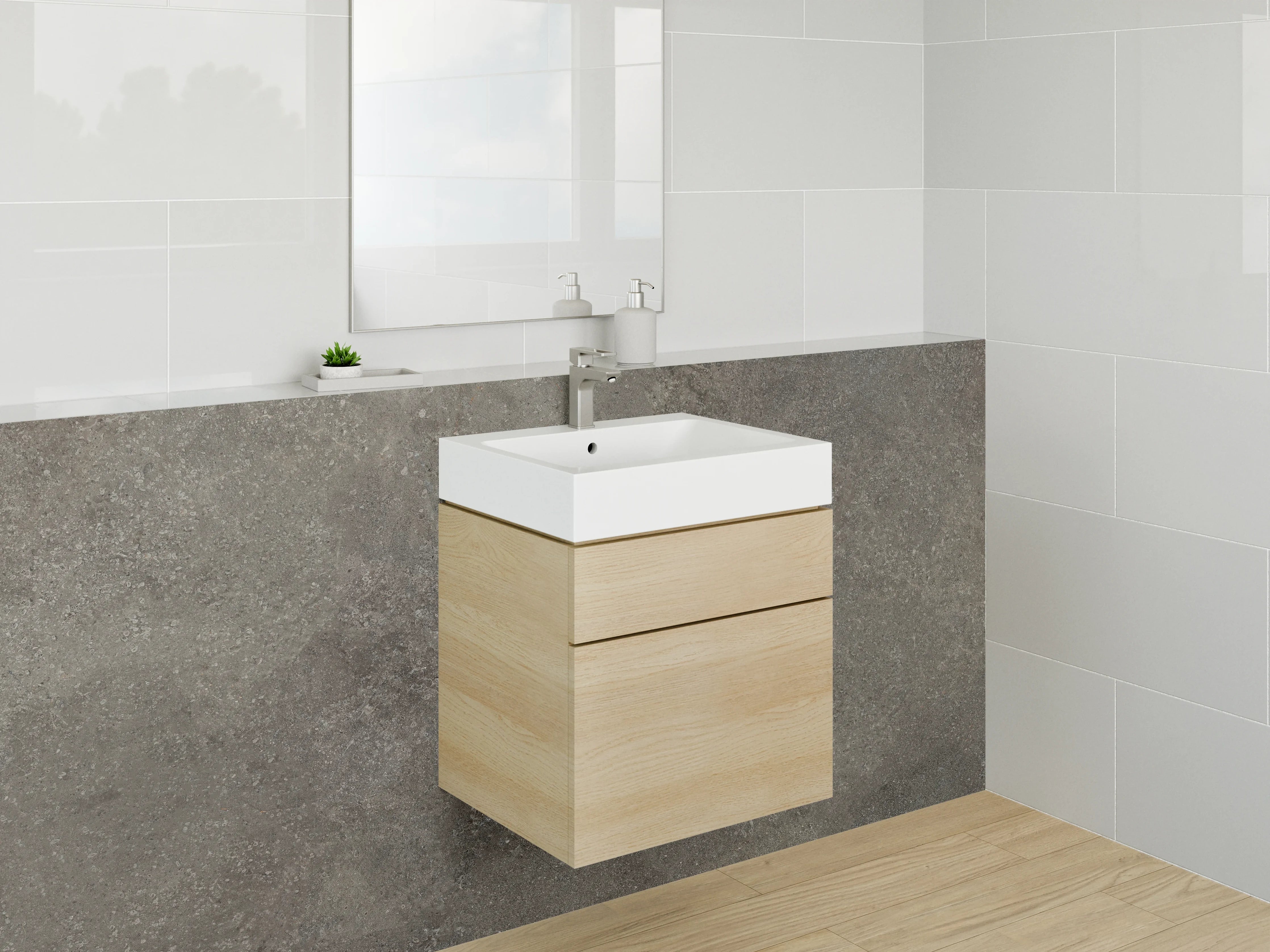 Waschbecken-Rückwand - Moderne Steinoptik Dunkelgrau Fliese