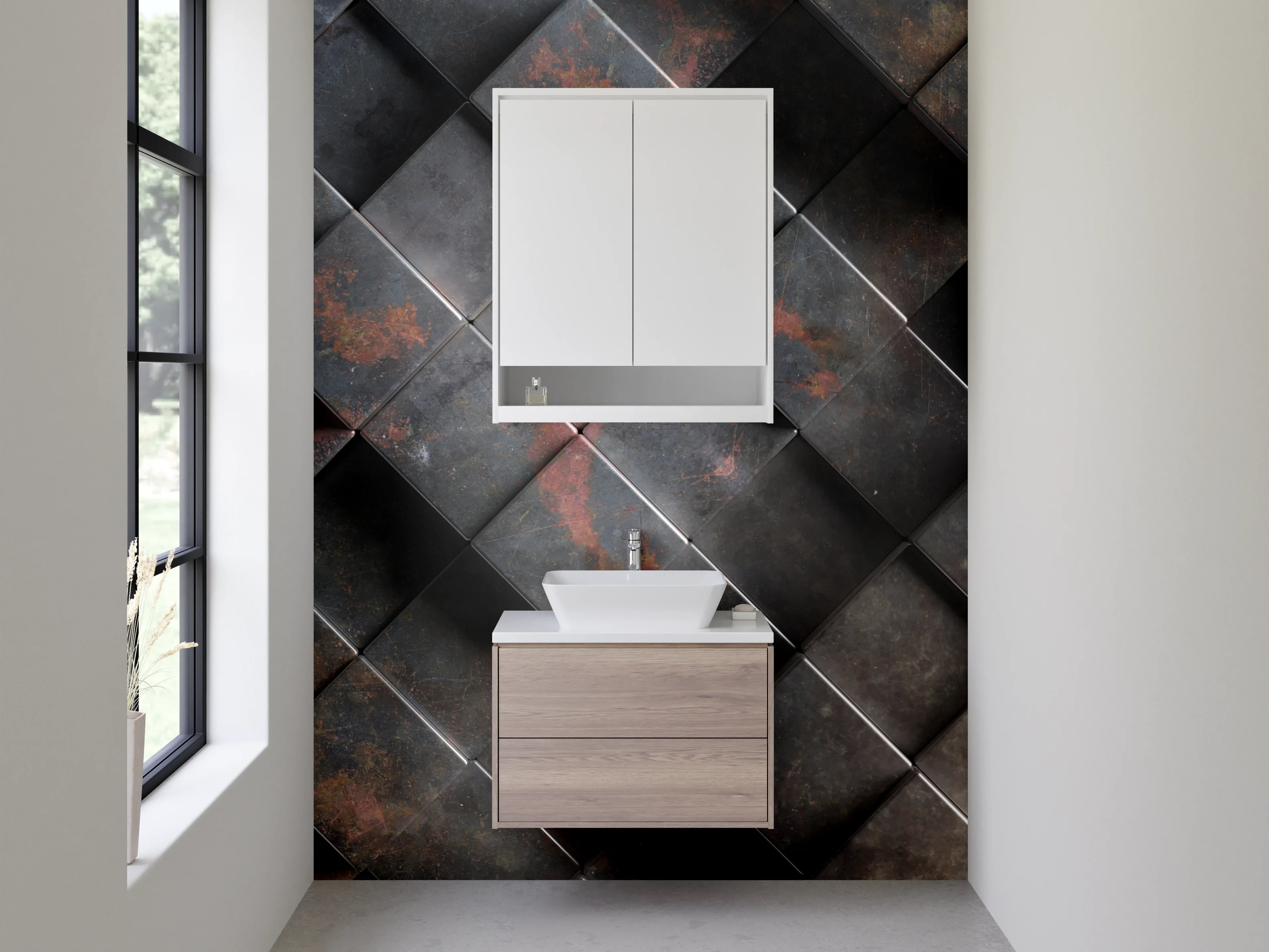 Waschbecken-Rückwand - Moderne Steinoptik Fliesen Muster