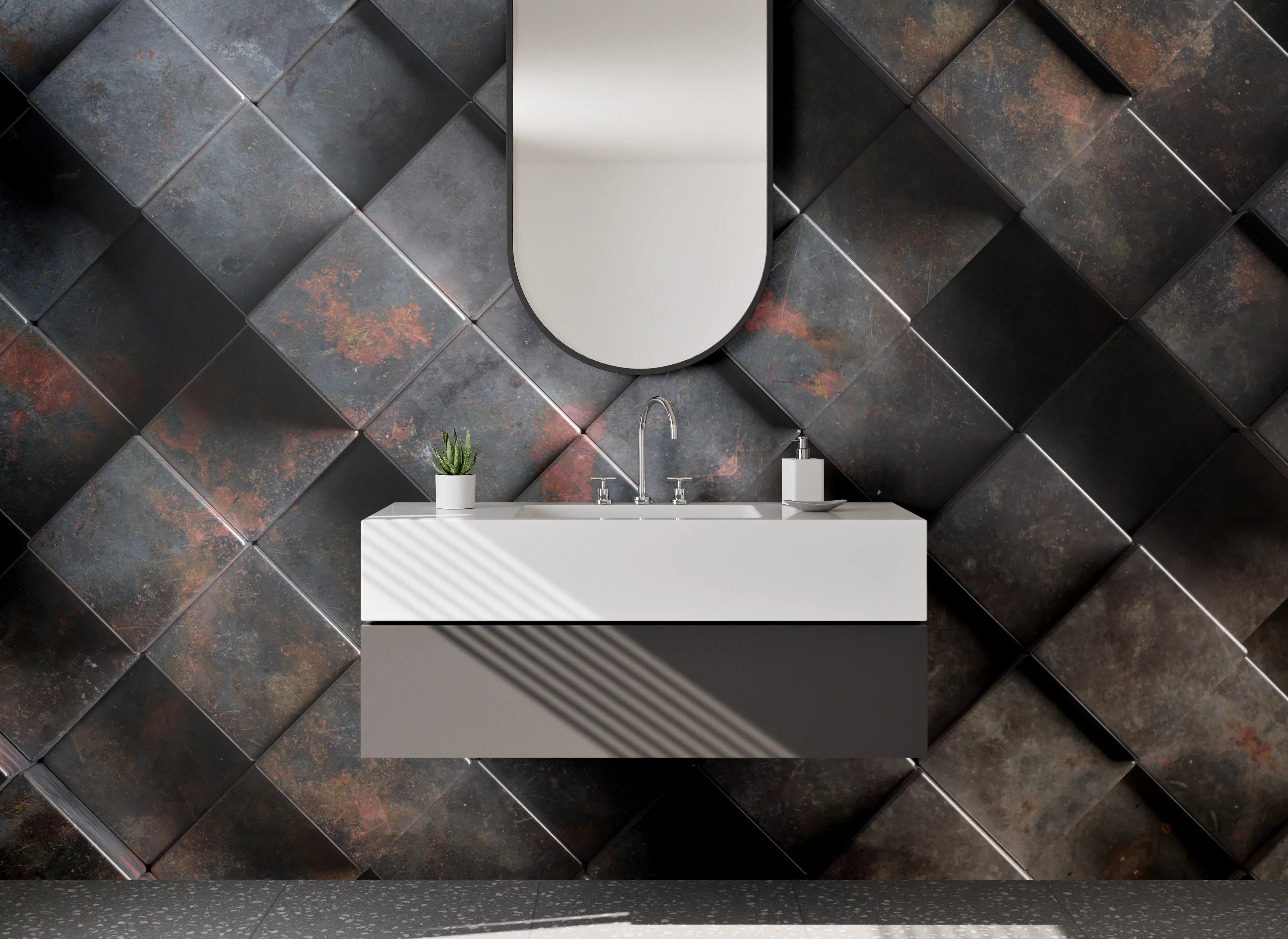 Waschbecken-Rückwand - Moderne Steinoptik Fliesen Muster