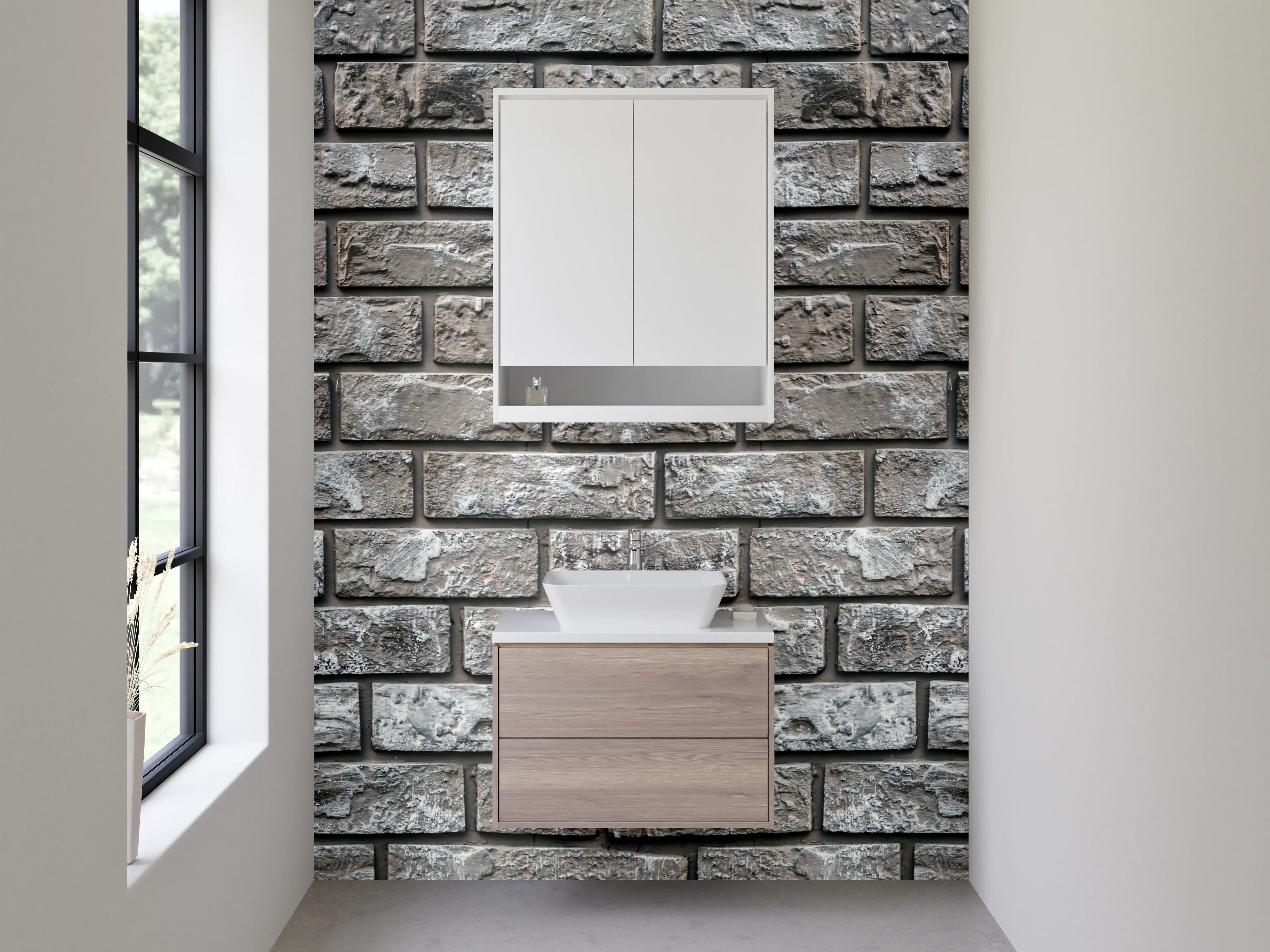 Waschbecken-Rückwand - Moderne Steinziegel-Optik Grau Weiß
