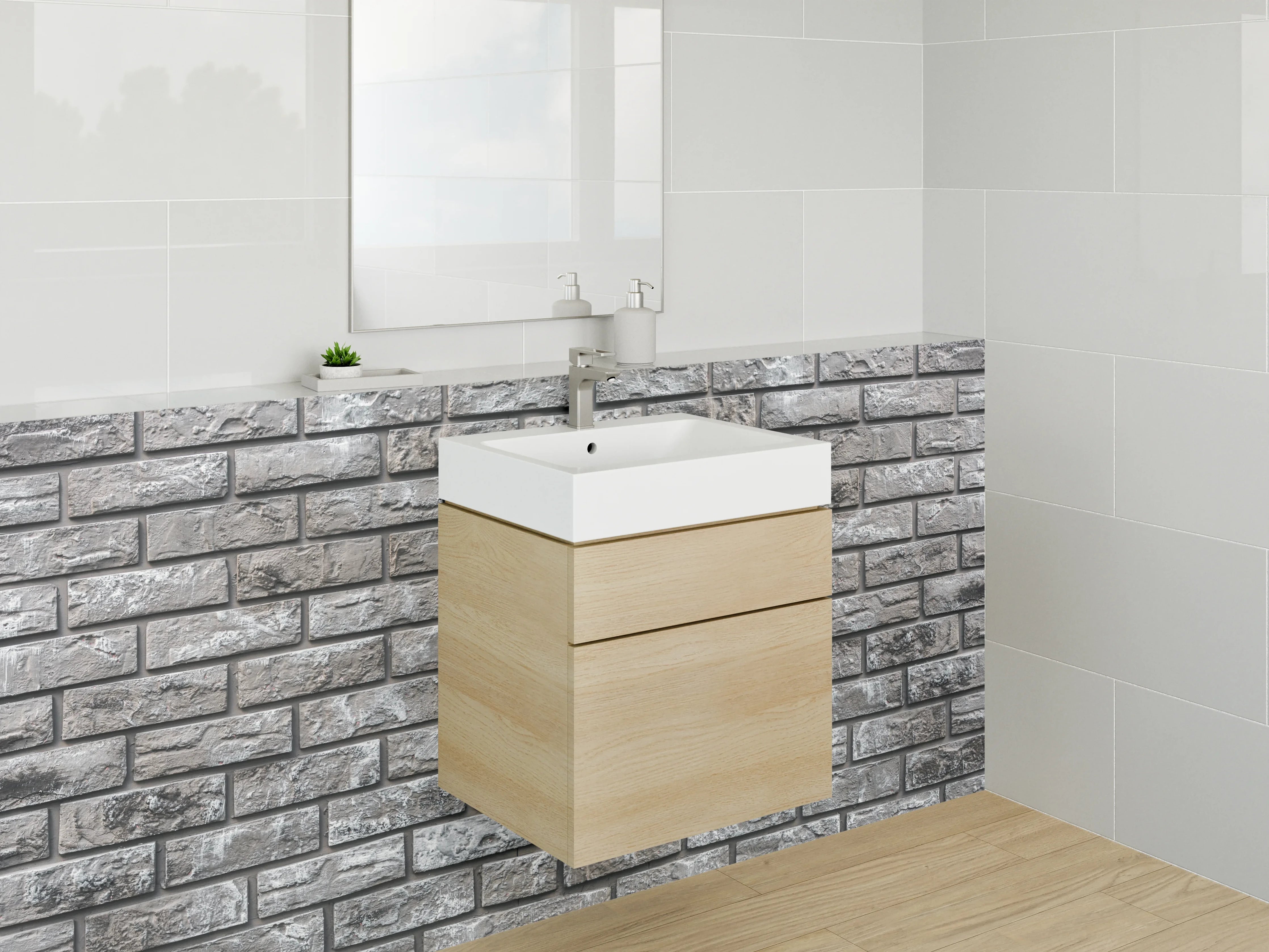 Waschbecken-Rückwand - Moderne Steinziegel-Optik Grau Weiß