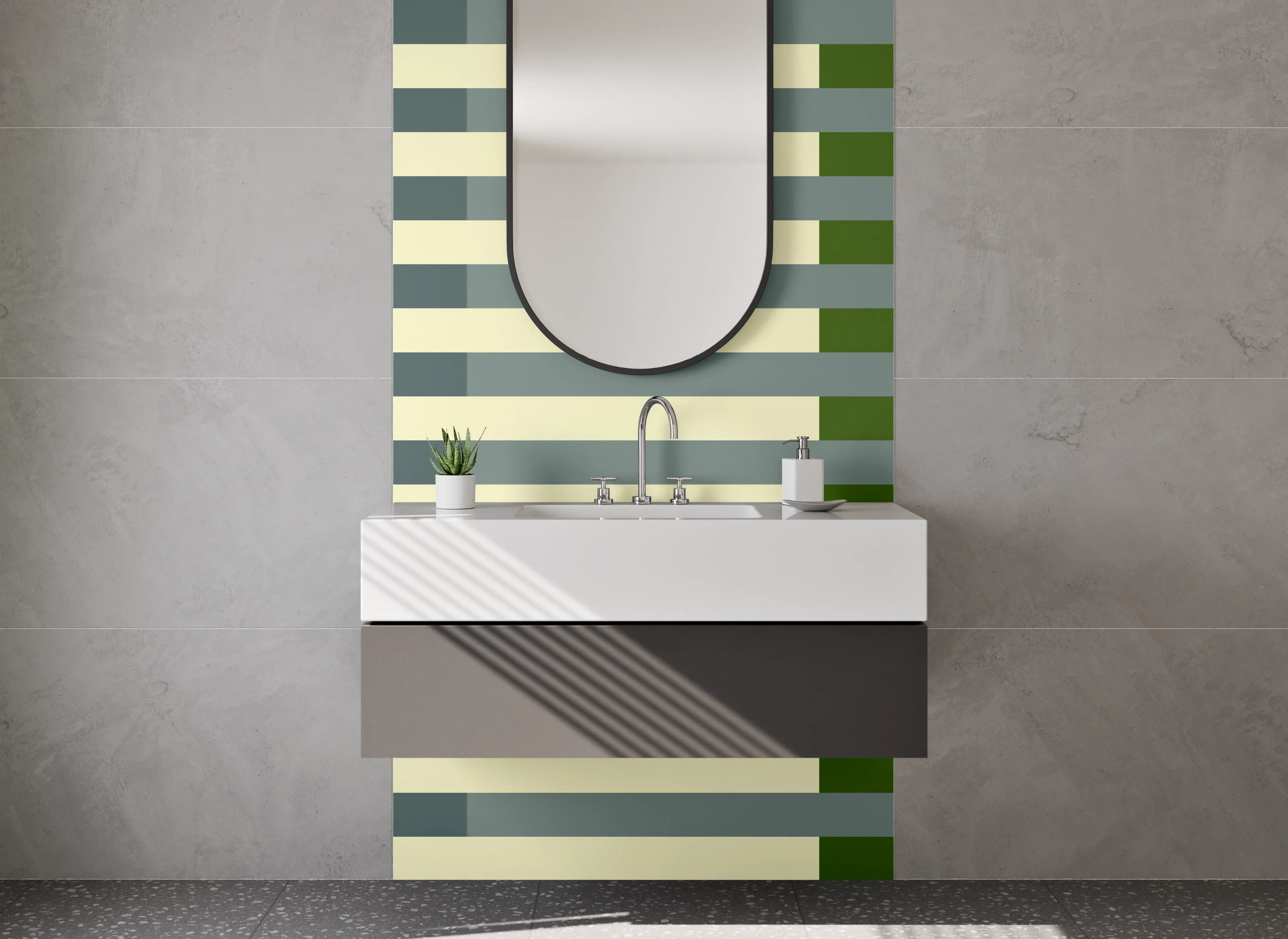 Waschbecken-Rückwand - Moderne Streifenmuster in neutralen Tönen