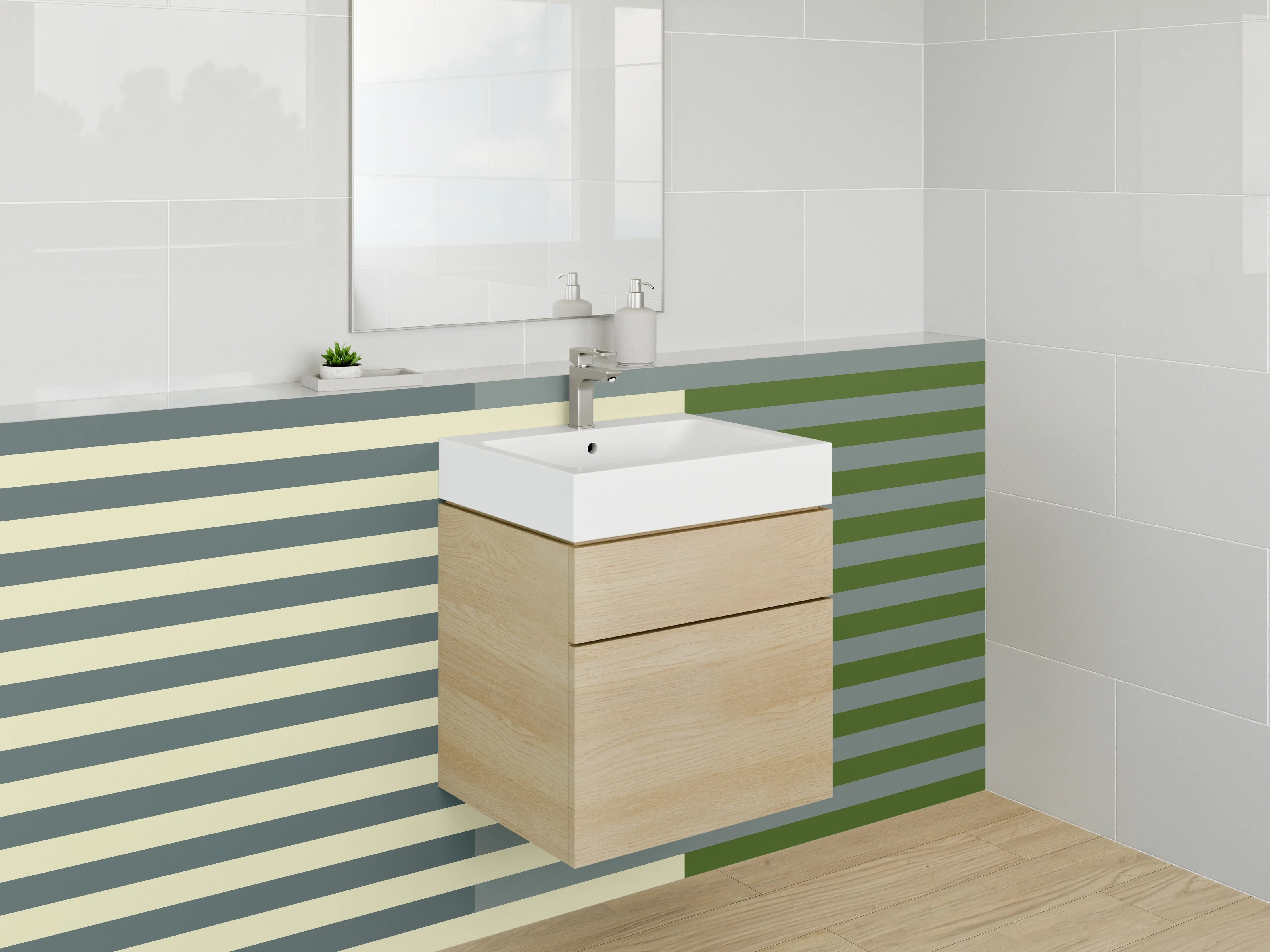 Waschbecken-Rückwand - Moderne Streifenmuster in neutralen Tönen