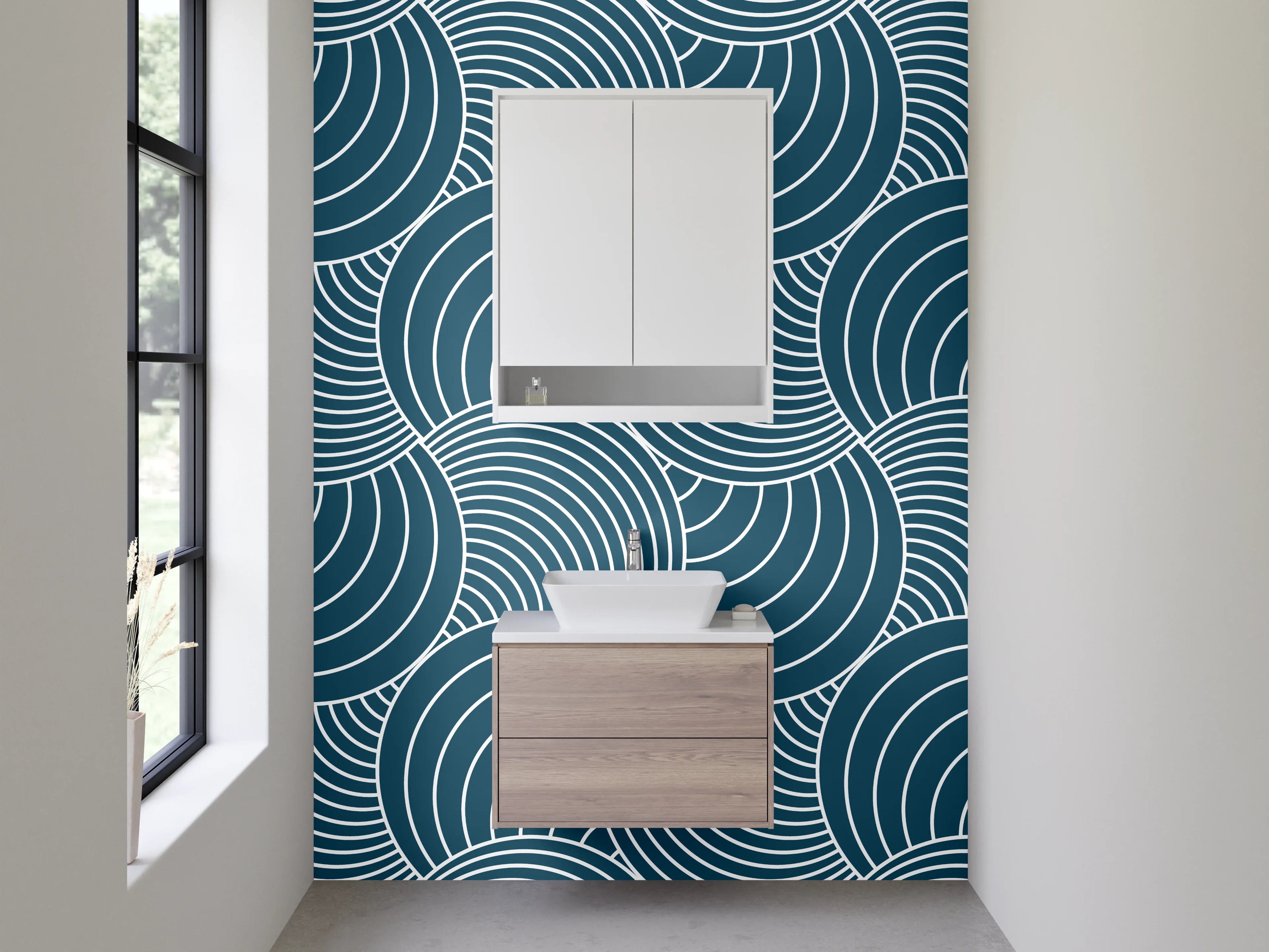 Waschbecken-Rückwand - Moderne Wellendesign in Blau