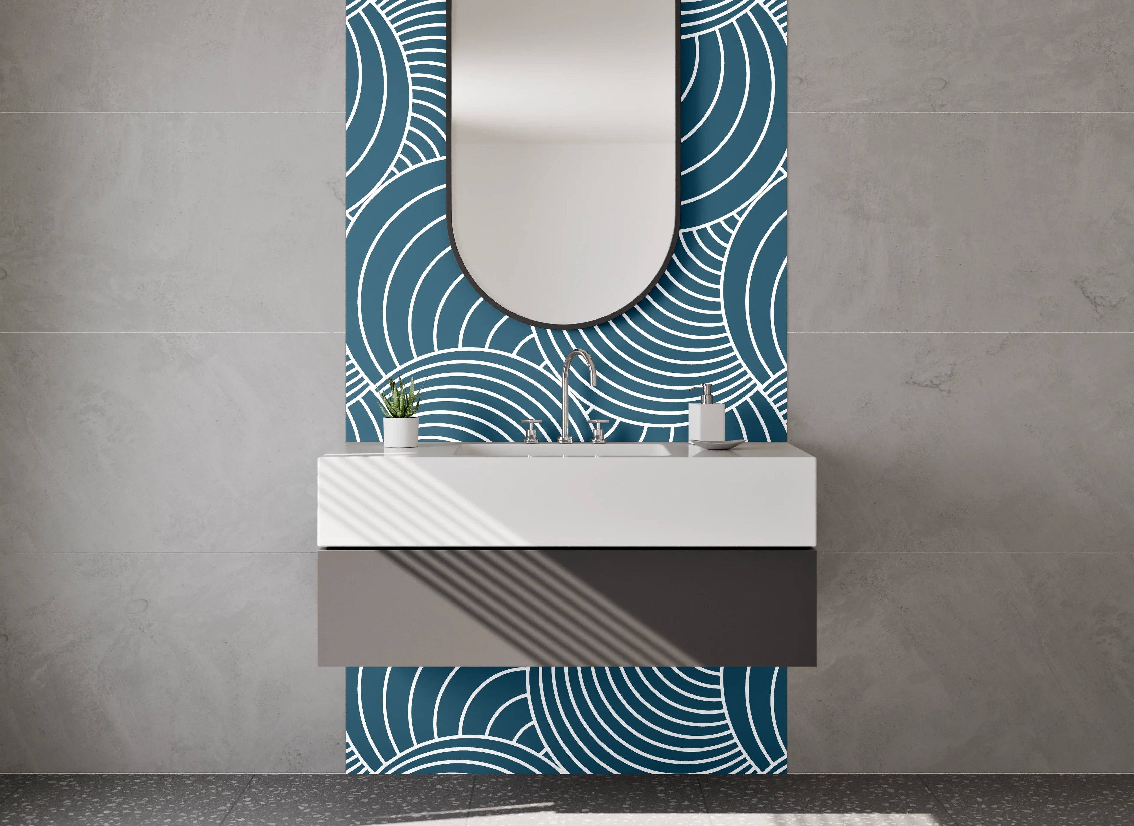 Waschbecken-Rückwand - Moderne Wellendesign in Blau