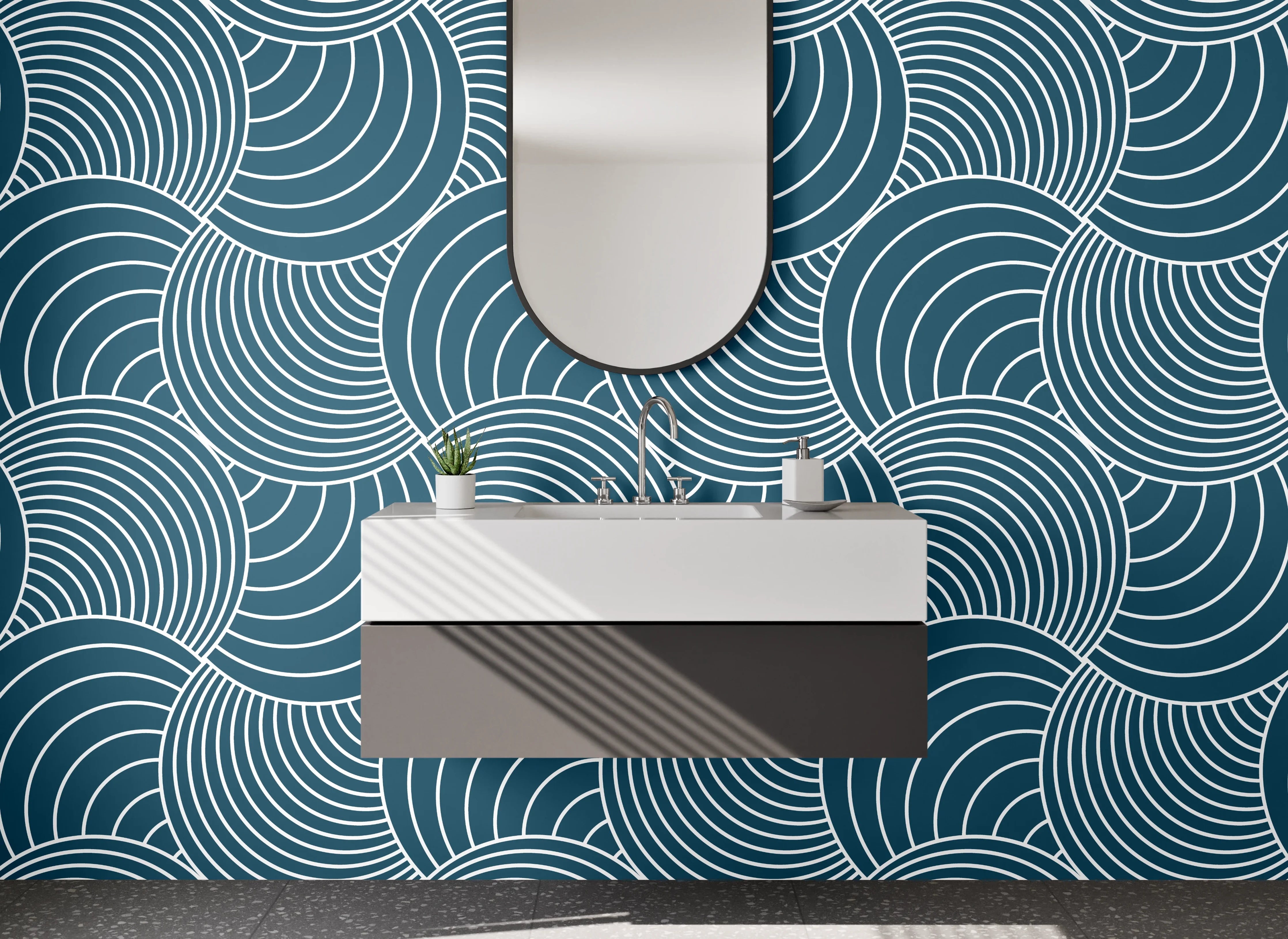 Waschbecken-Rückwand - Moderne Wellendesign in Blau