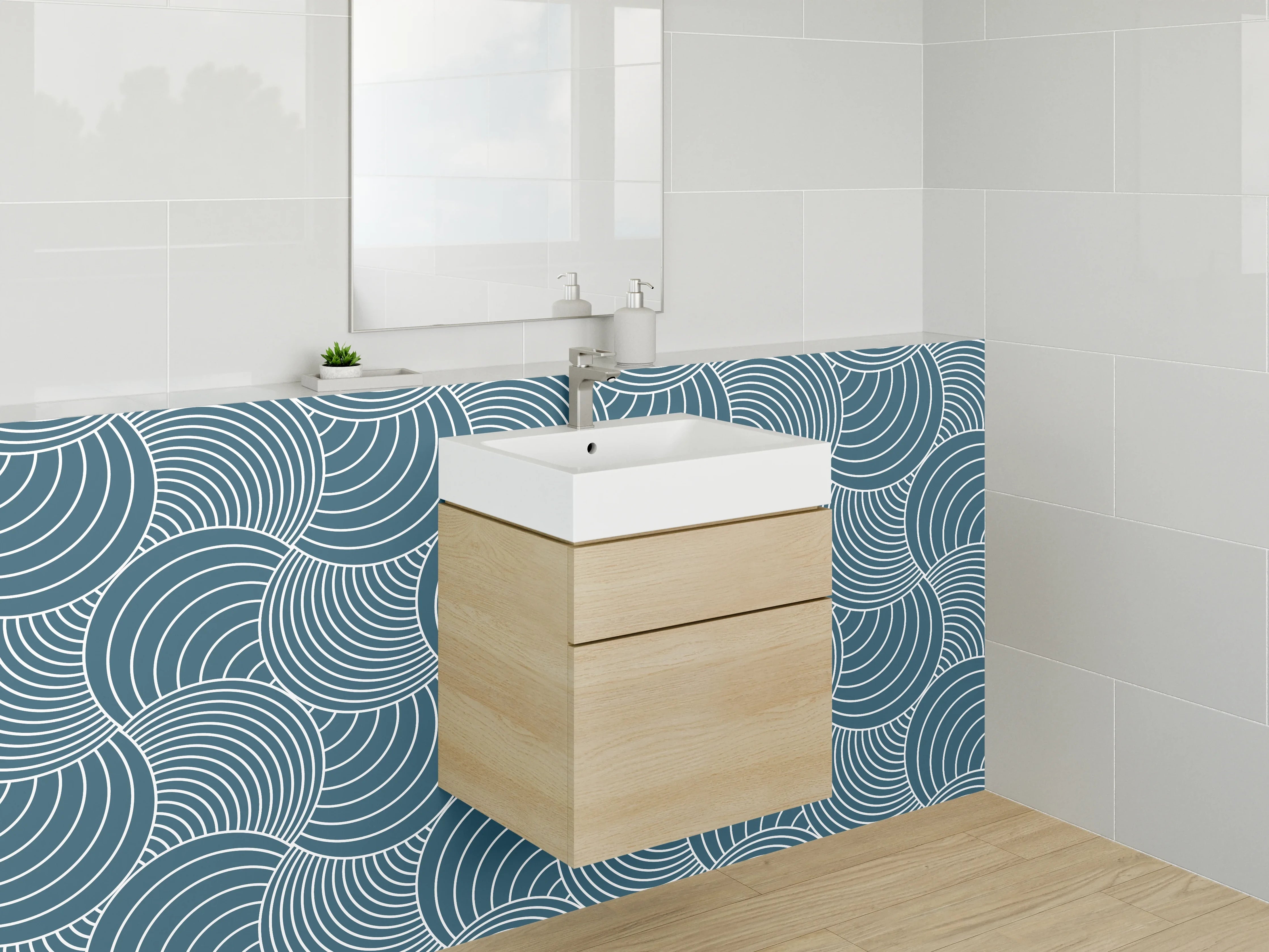 Waschbecken-Rückwand - Moderne Wellendesign in Blau