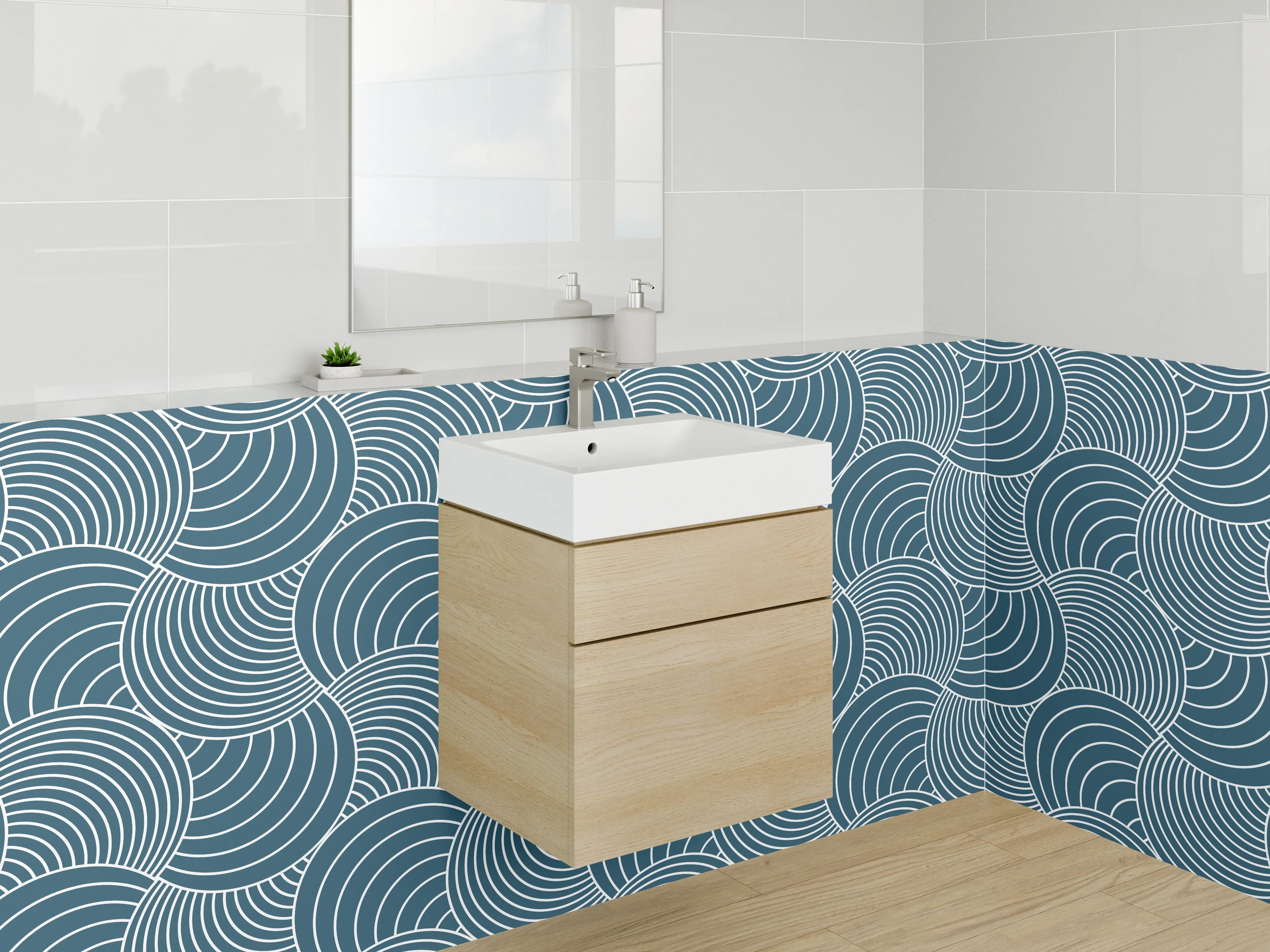 Waschbecken-Rückwand - Moderne Wellendesign in Blau