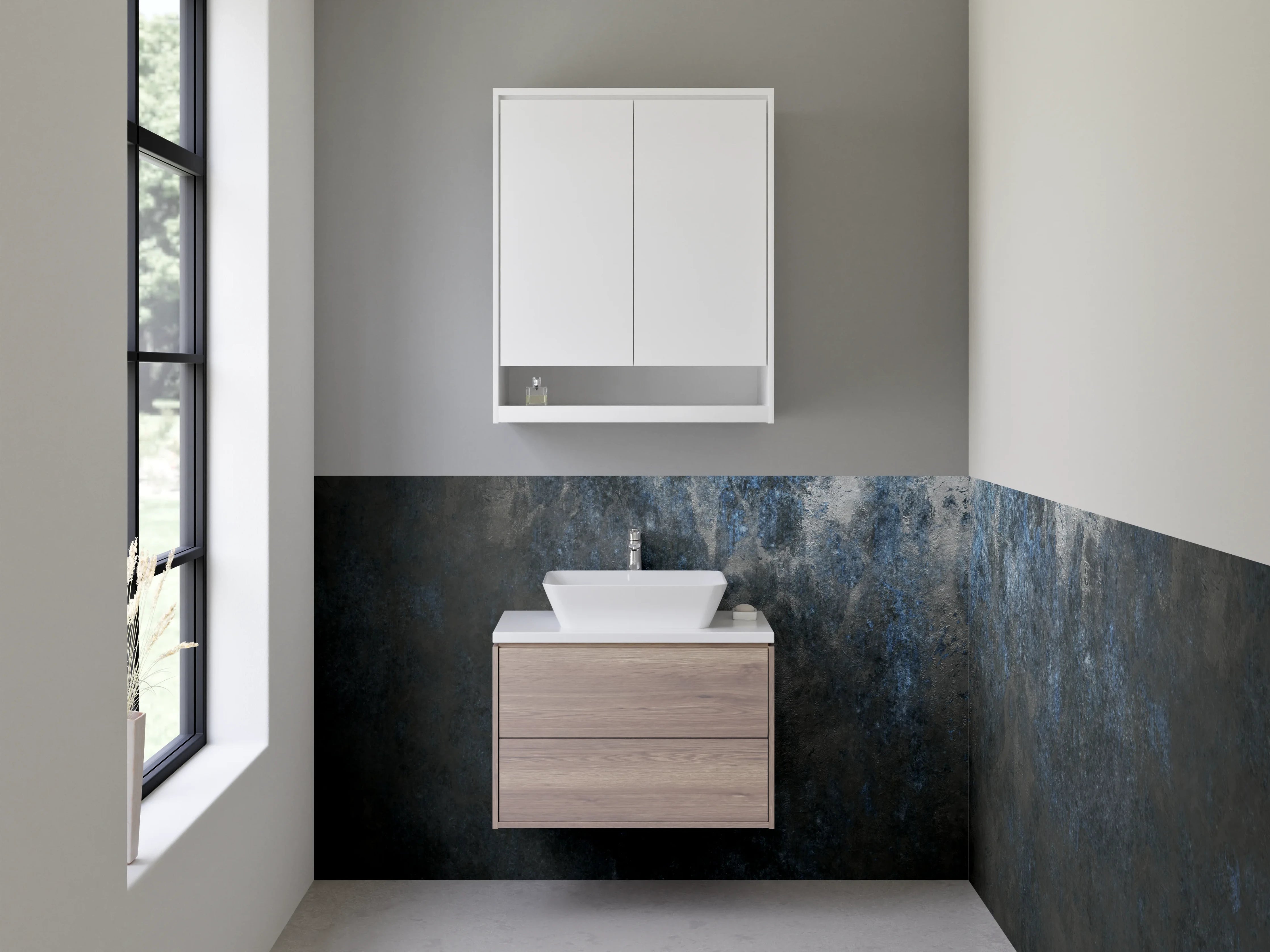 Waschbecken-Rückwand - Moderne abstrakte Struktur in Blau-Grau
