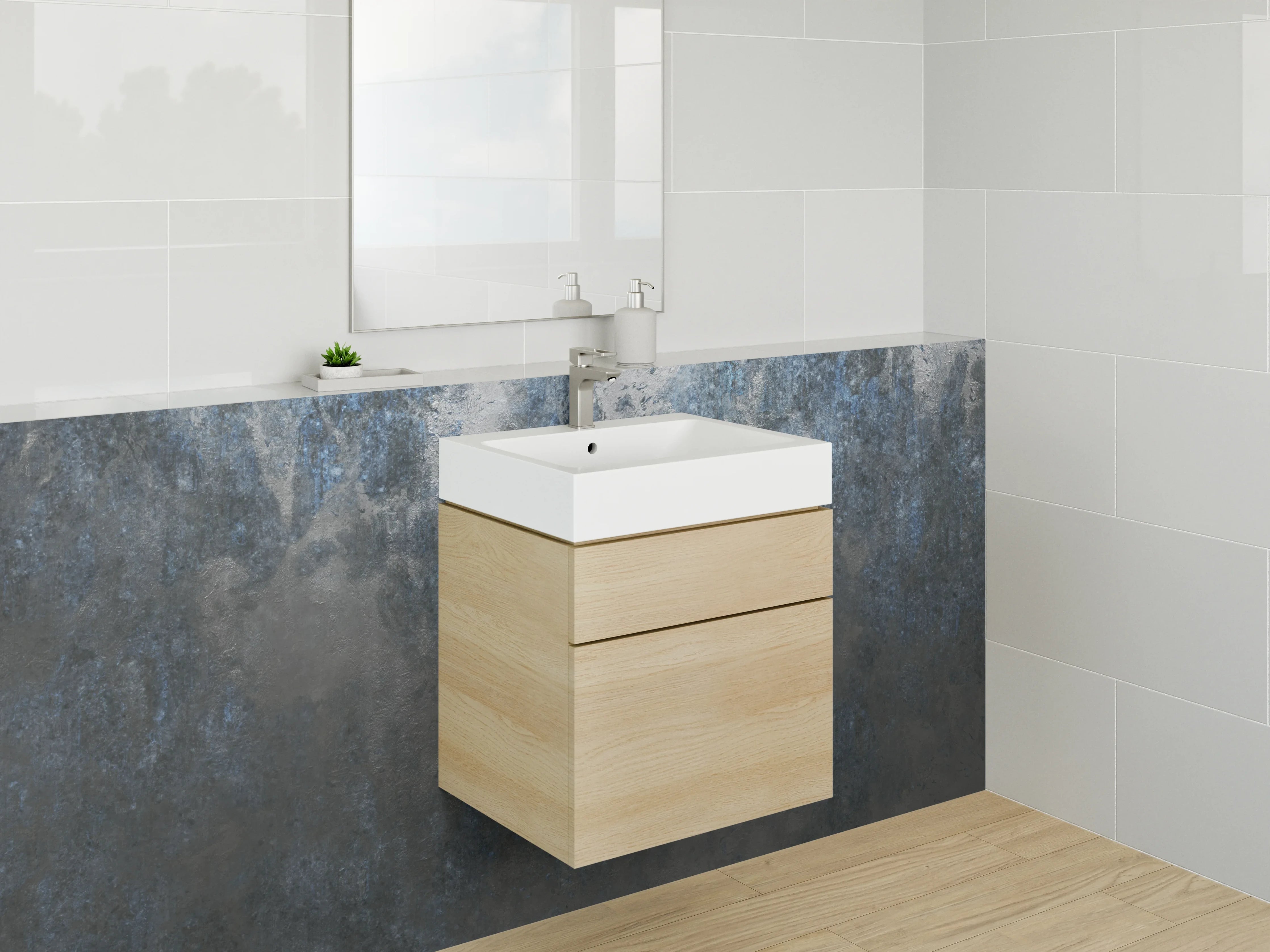 Waschbecken-Rückwand - Moderne abstrakte Struktur in Blau-Grau