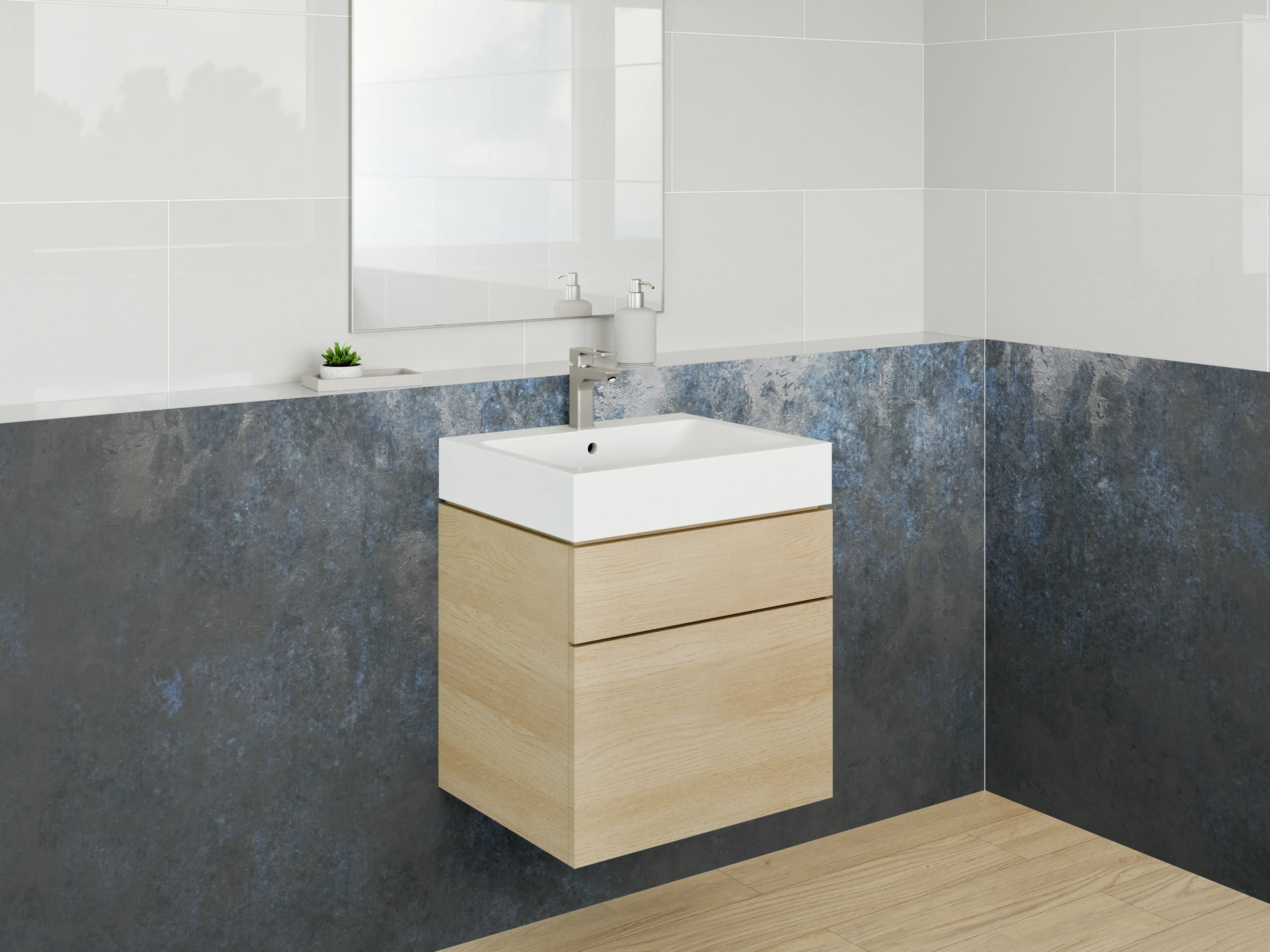 Waschbecken-Rückwand - Moderne abstrakte Struktur in Blau-Grau