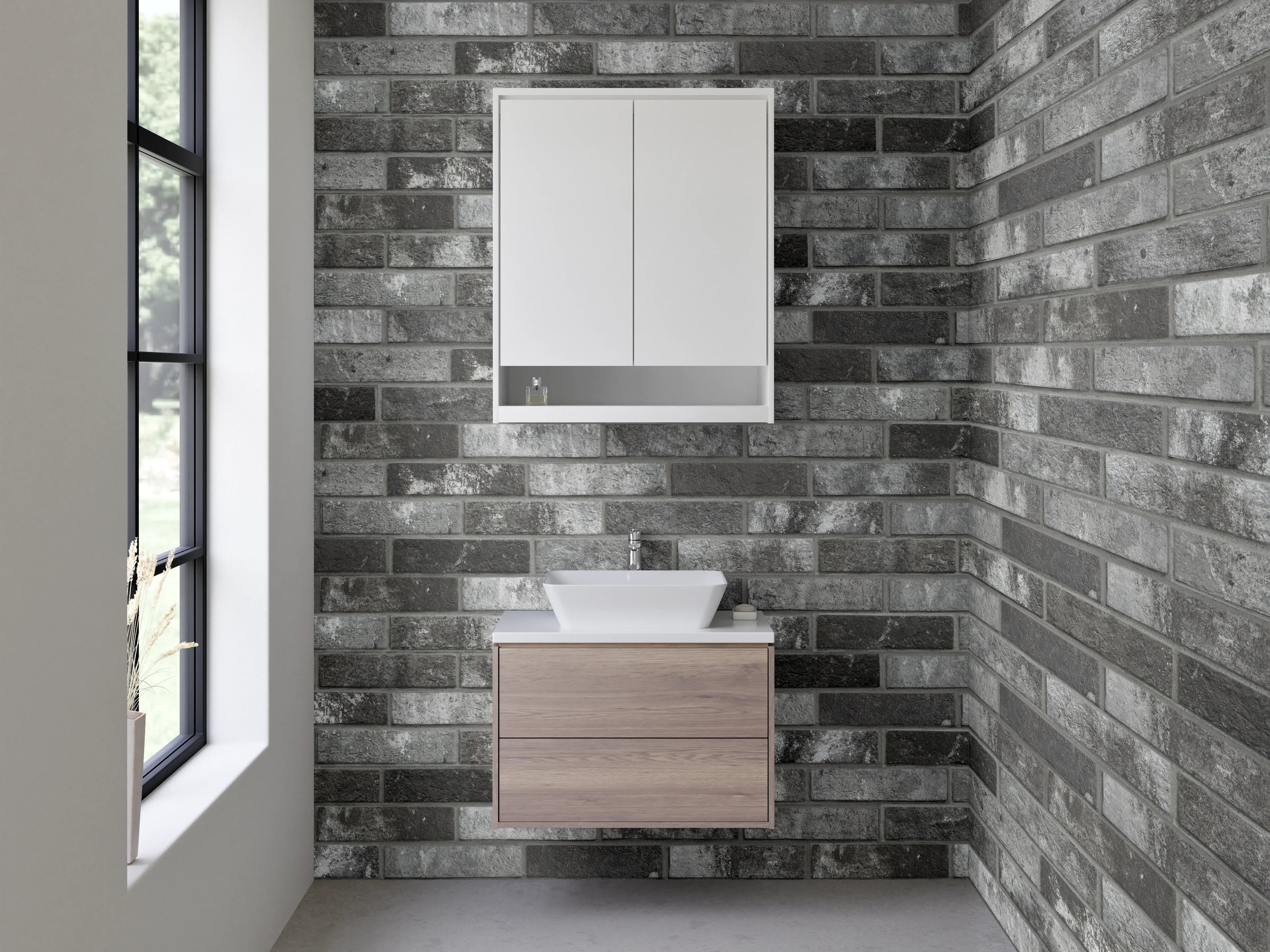 Waschbecken-Rückwand - Moderne dunkle Mosaik-Fliesenoptik Grau