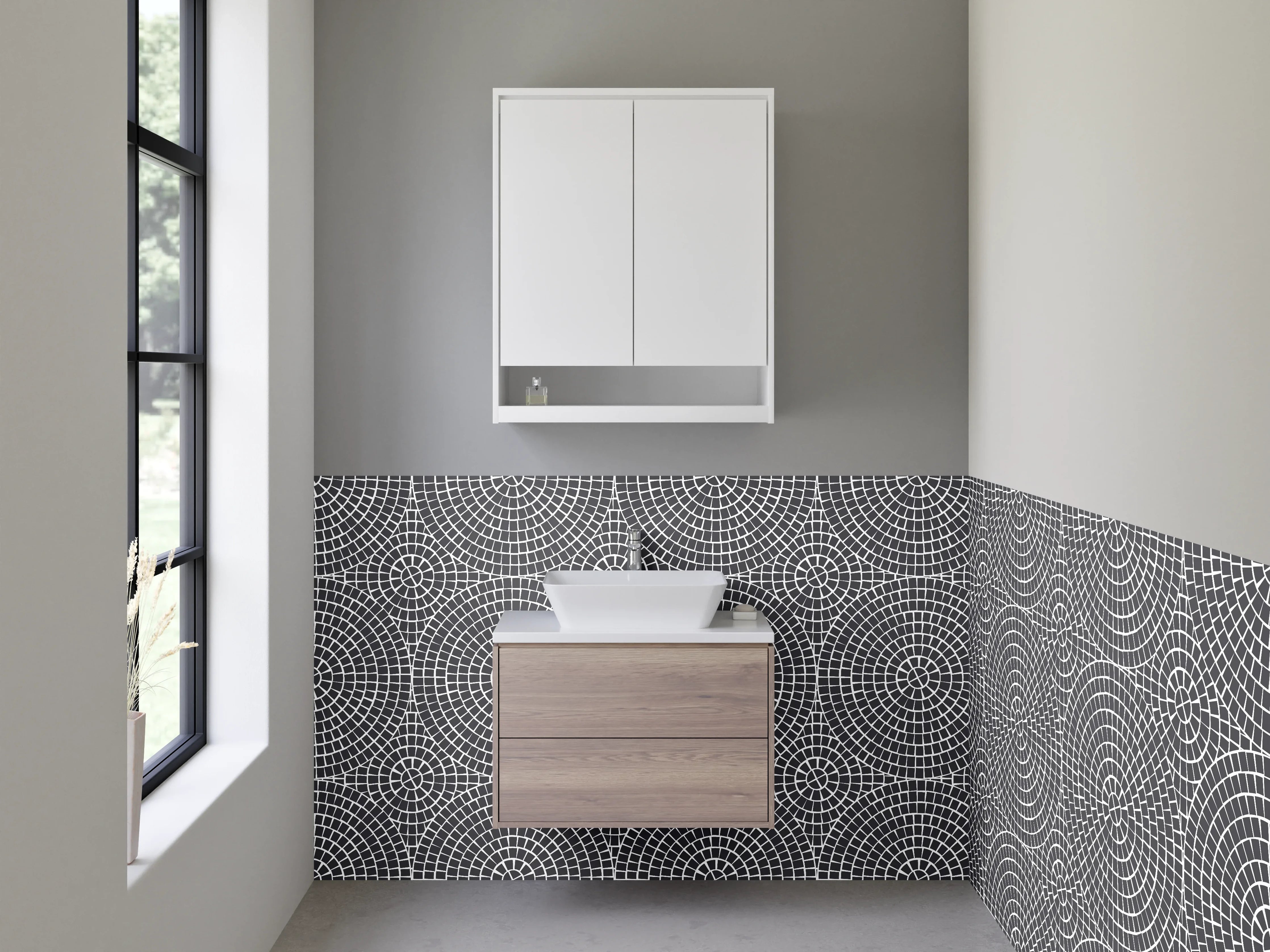 Waschbecken-Rückwand - Moderne geometrische Kreisstruktur in Grau