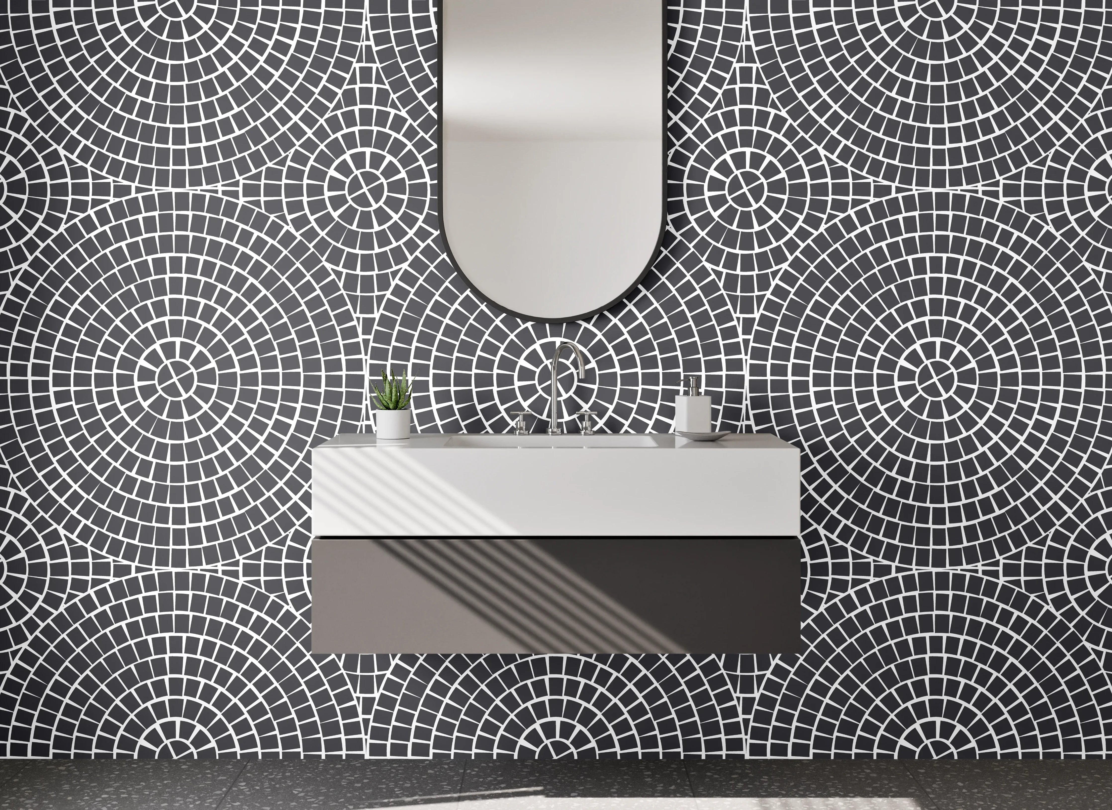 Waschbecken-Rückwand - Moderne geometrische Kreisstruktur in Grau