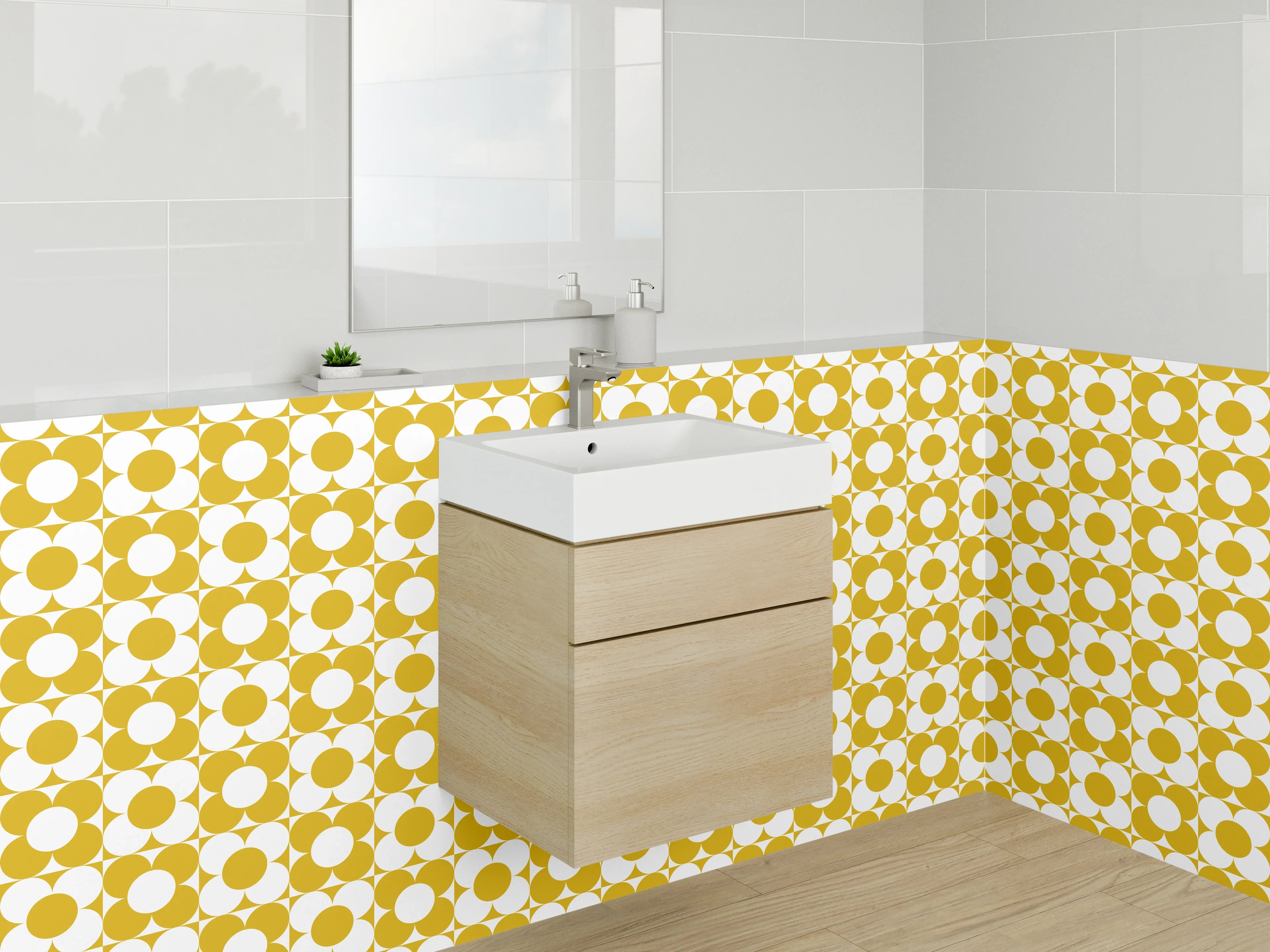 Waschbecken-Rückwand - Moderne geometrische Muster in Weiß und Gold