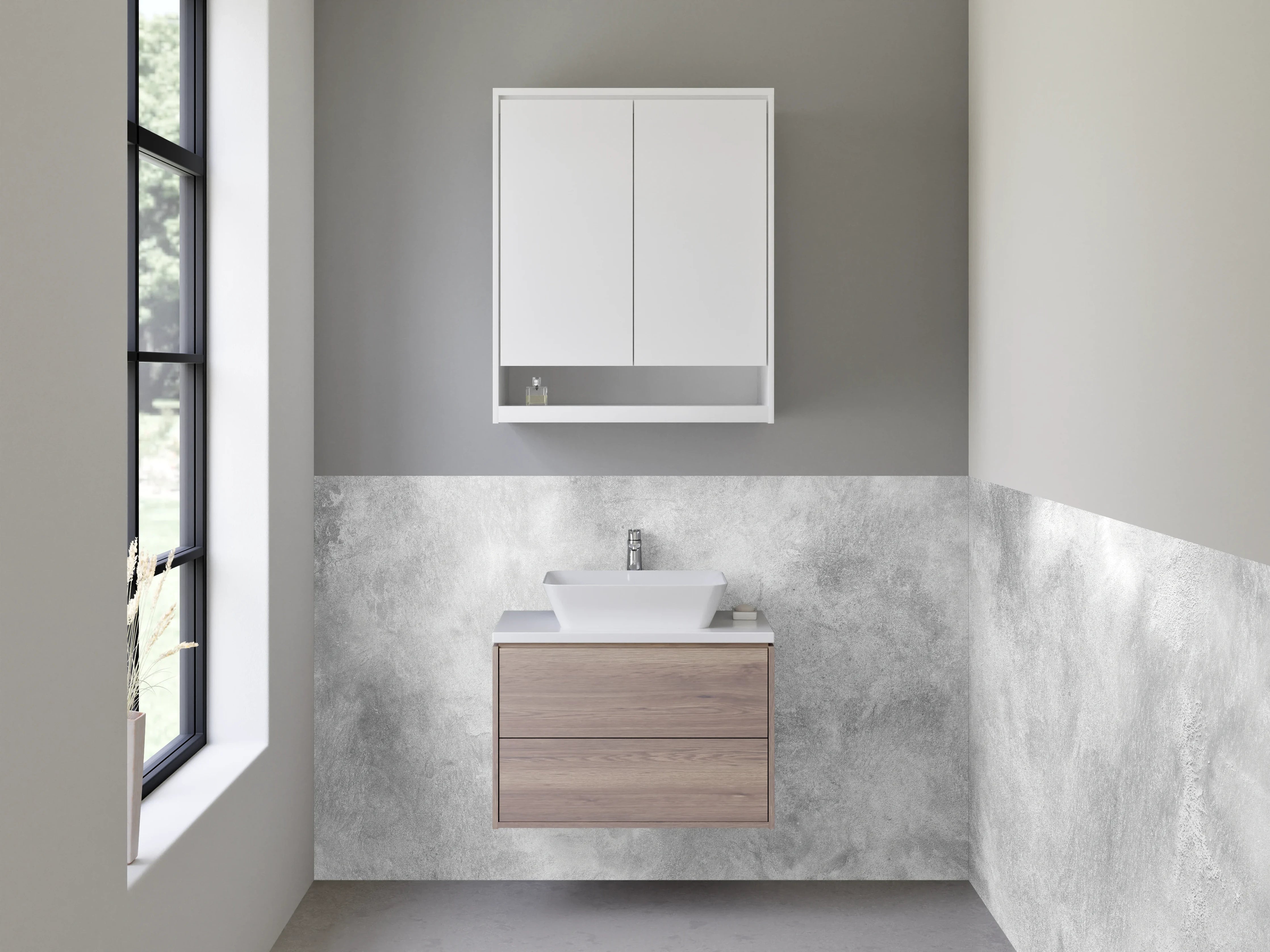 Waschbecken-Rückwand - Moderne graue Betonwand mit strukturierter Oberfläche