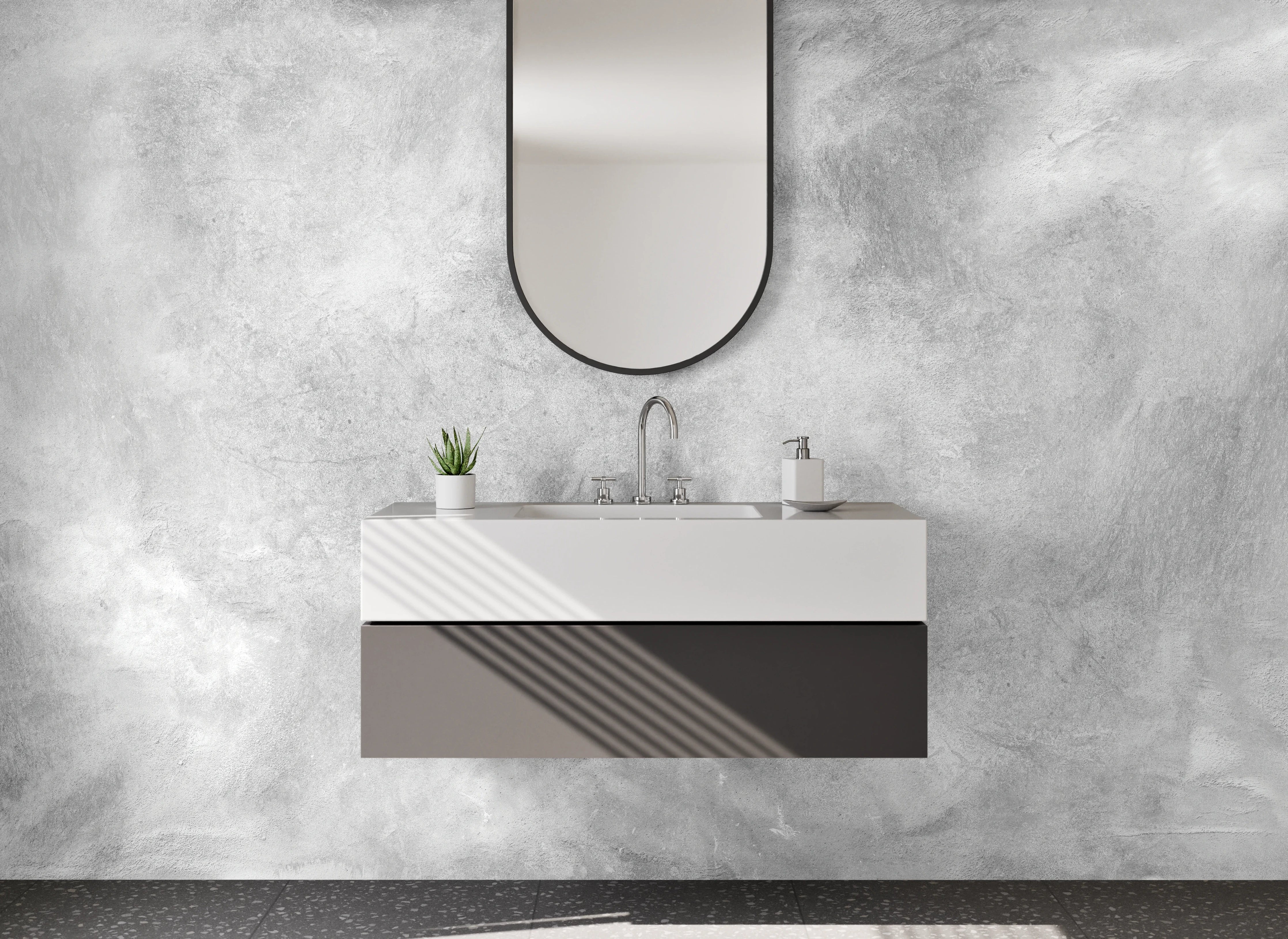 Waschbecken-Rückwand - Moderne graue Betonwand mit strukturierter Oberfläche