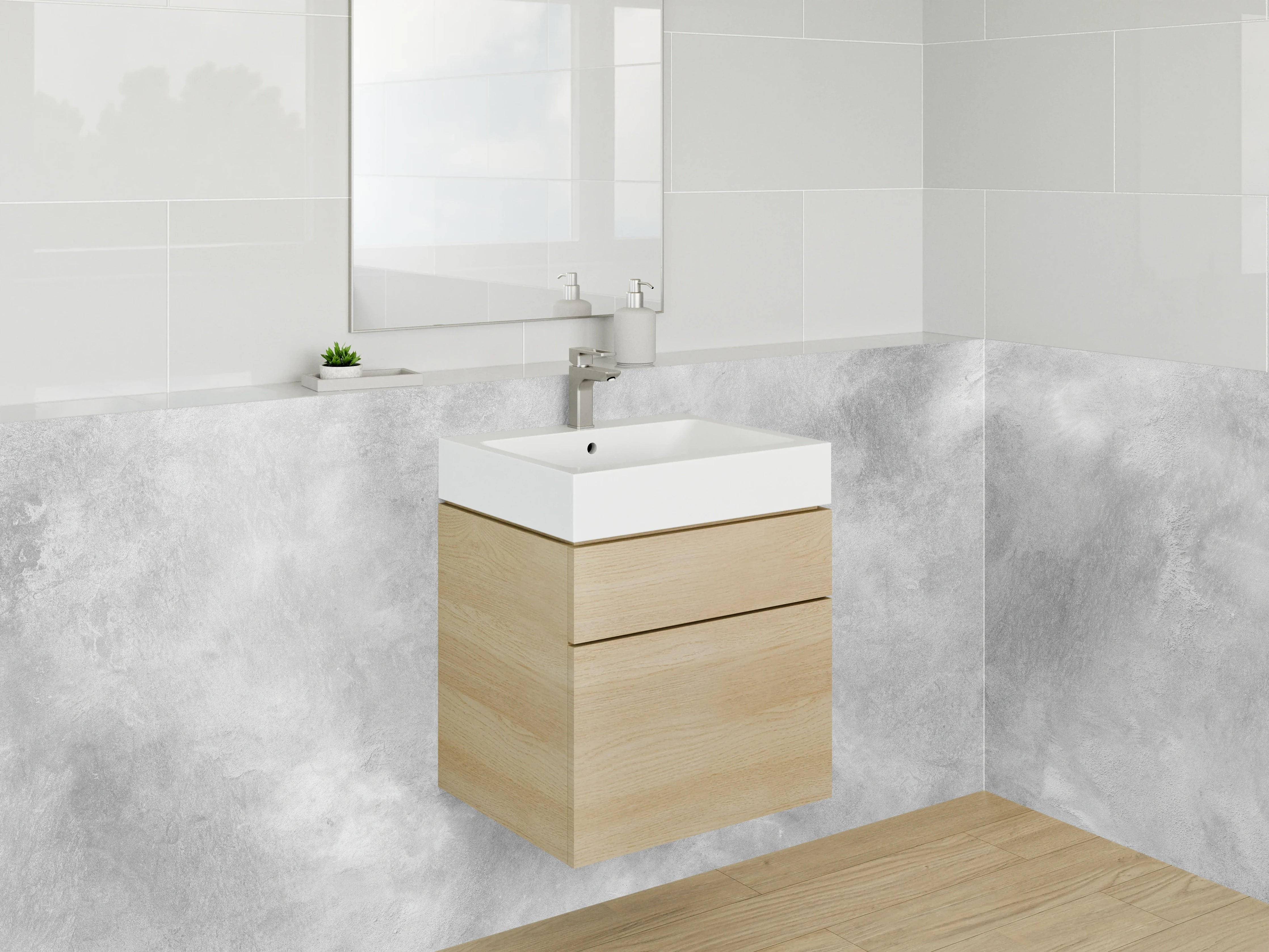 Waschbecken-Rückwand - Moderne graue Betonwand mit strukturierter Oberfläche