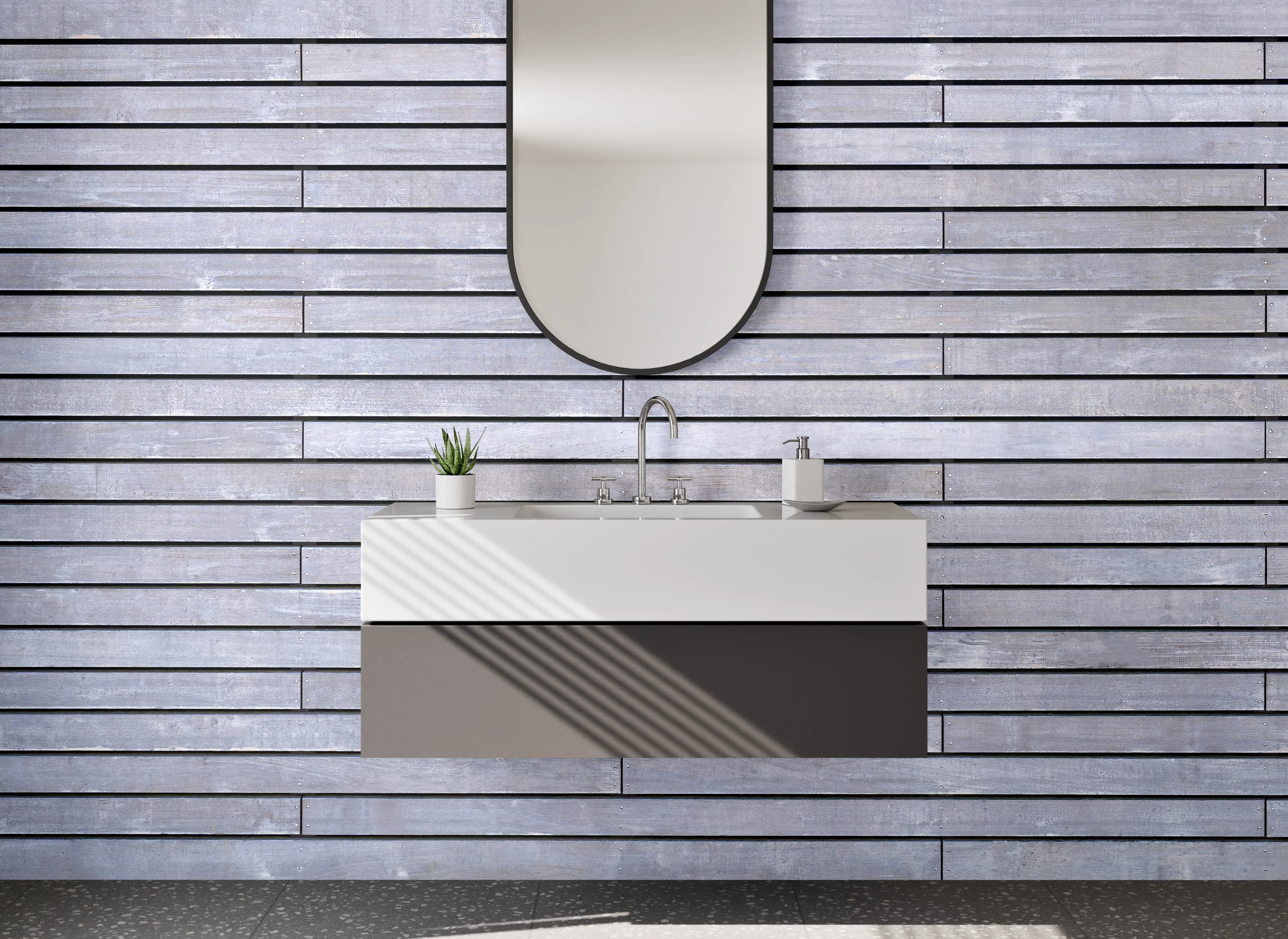 Waschbecken-Rückwand - Moderne graue Fliesen-Optik Wand