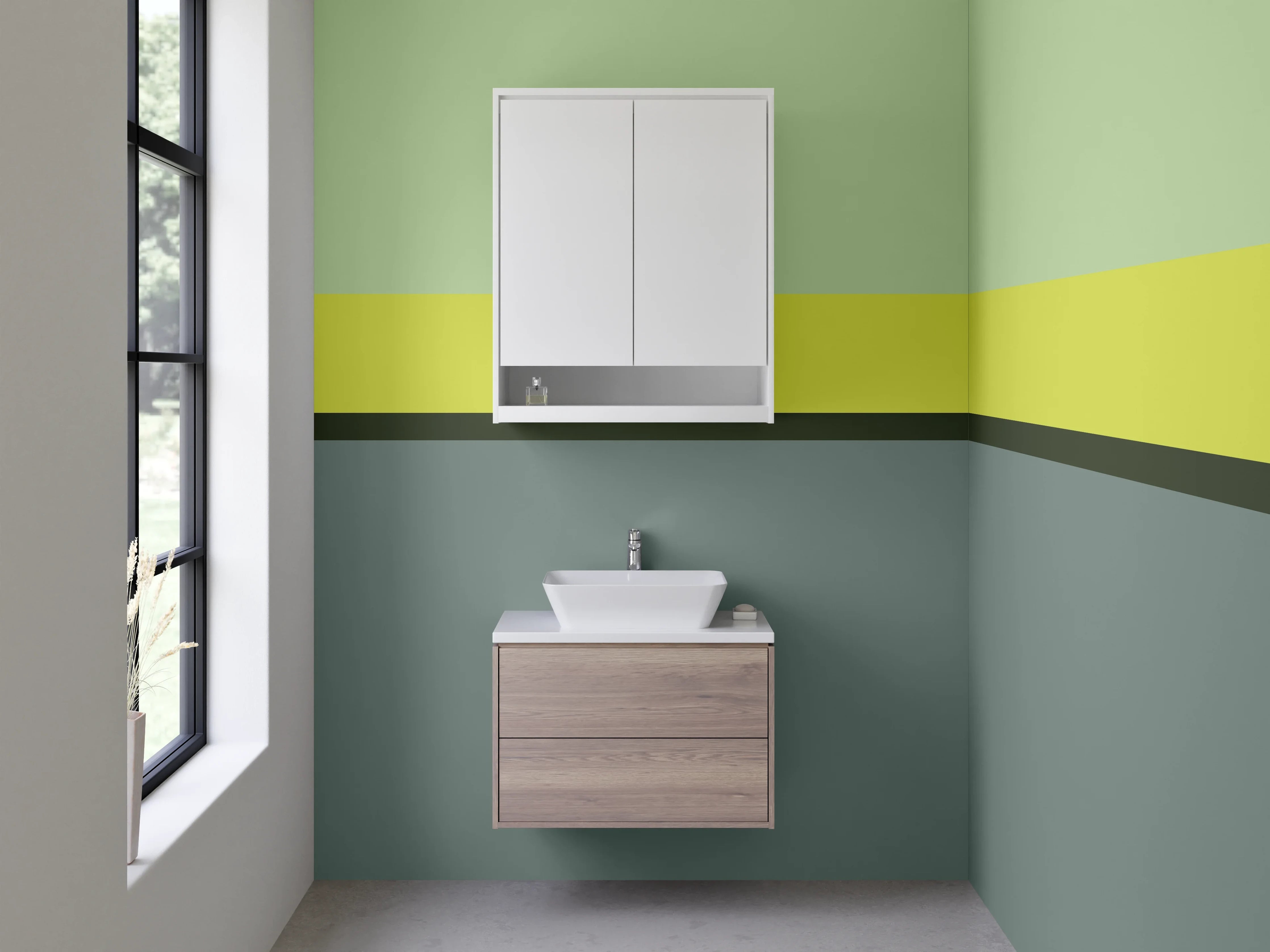 Waschbecken-Rückwand - Moderne graue und grüne Streifenwand