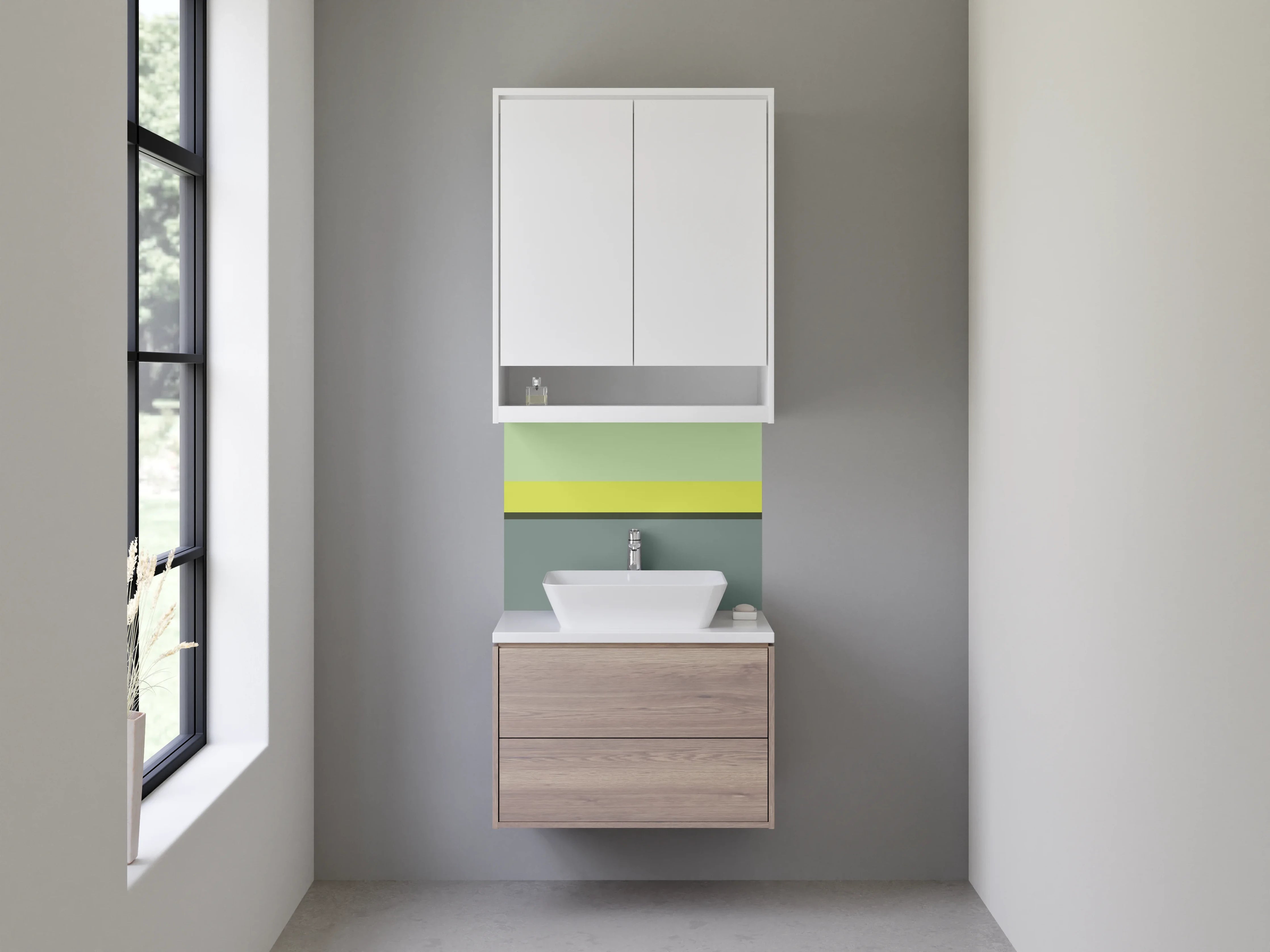 Waschbecken-Rückwand - Moderne graue und grüne Streifenwand