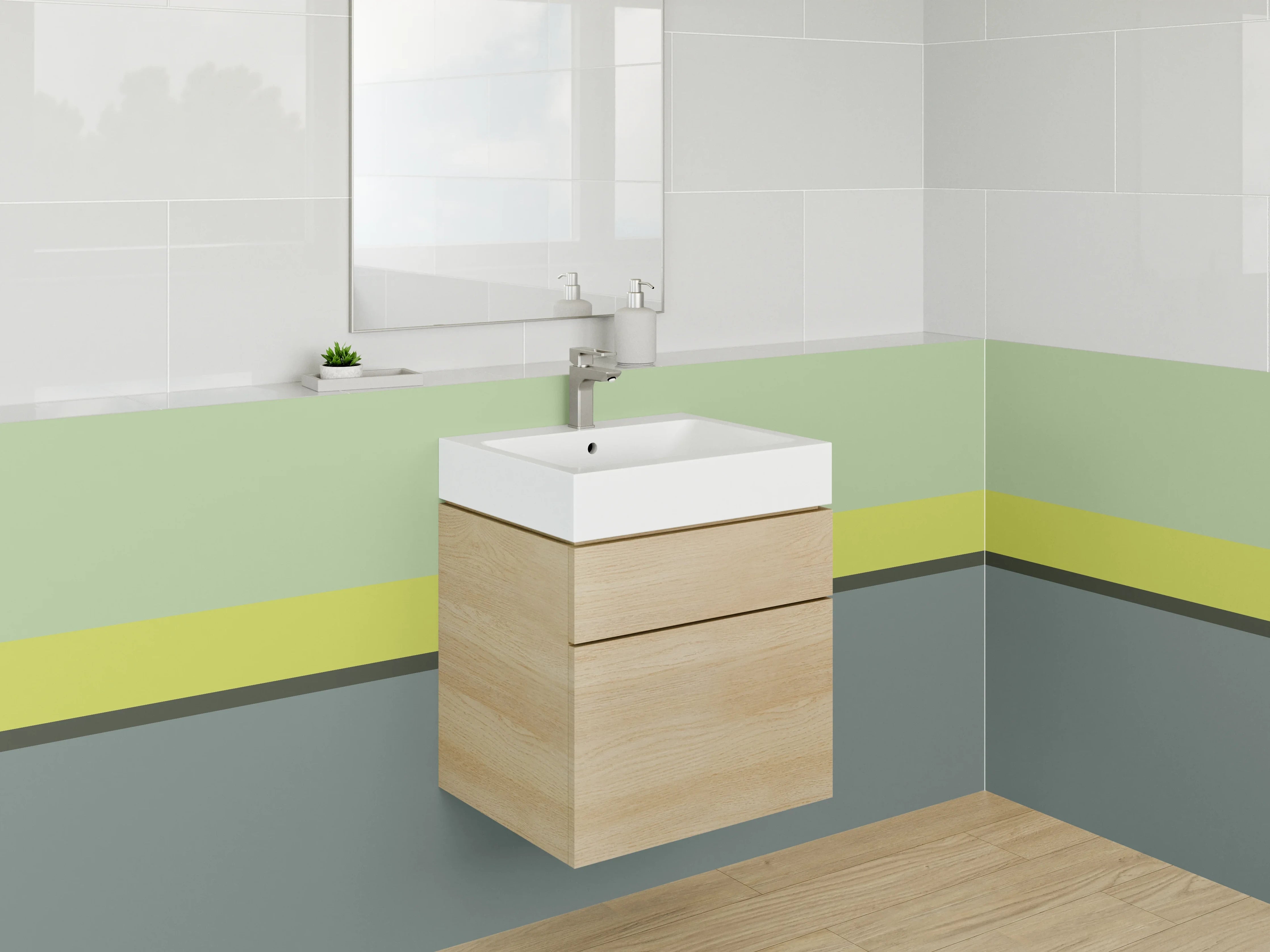 Waschbecken-Rückwand - Moderne graue und grüne Streifenwand