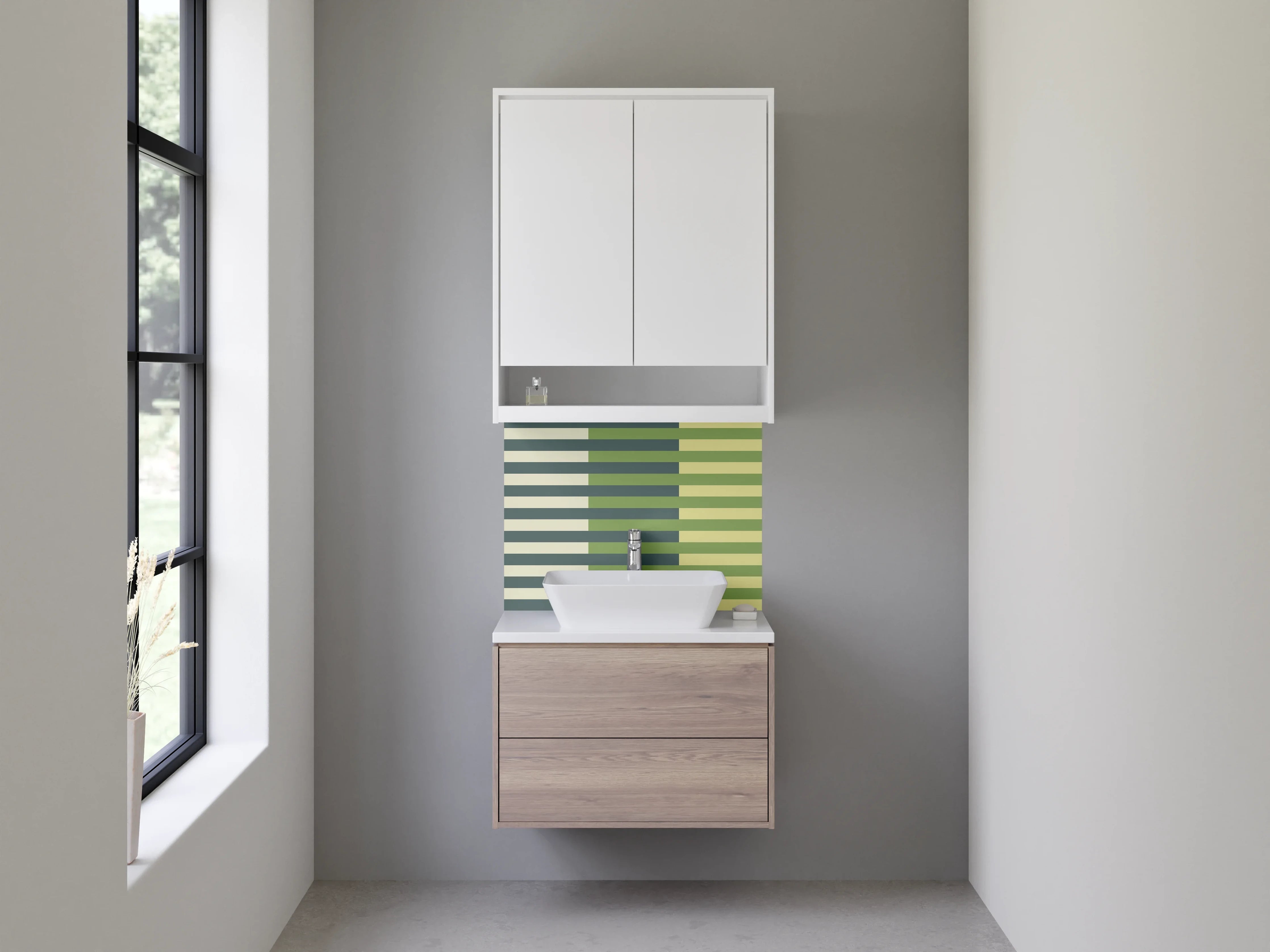 Waschbecken-Rückwand - Moderne grüne Streifenwand