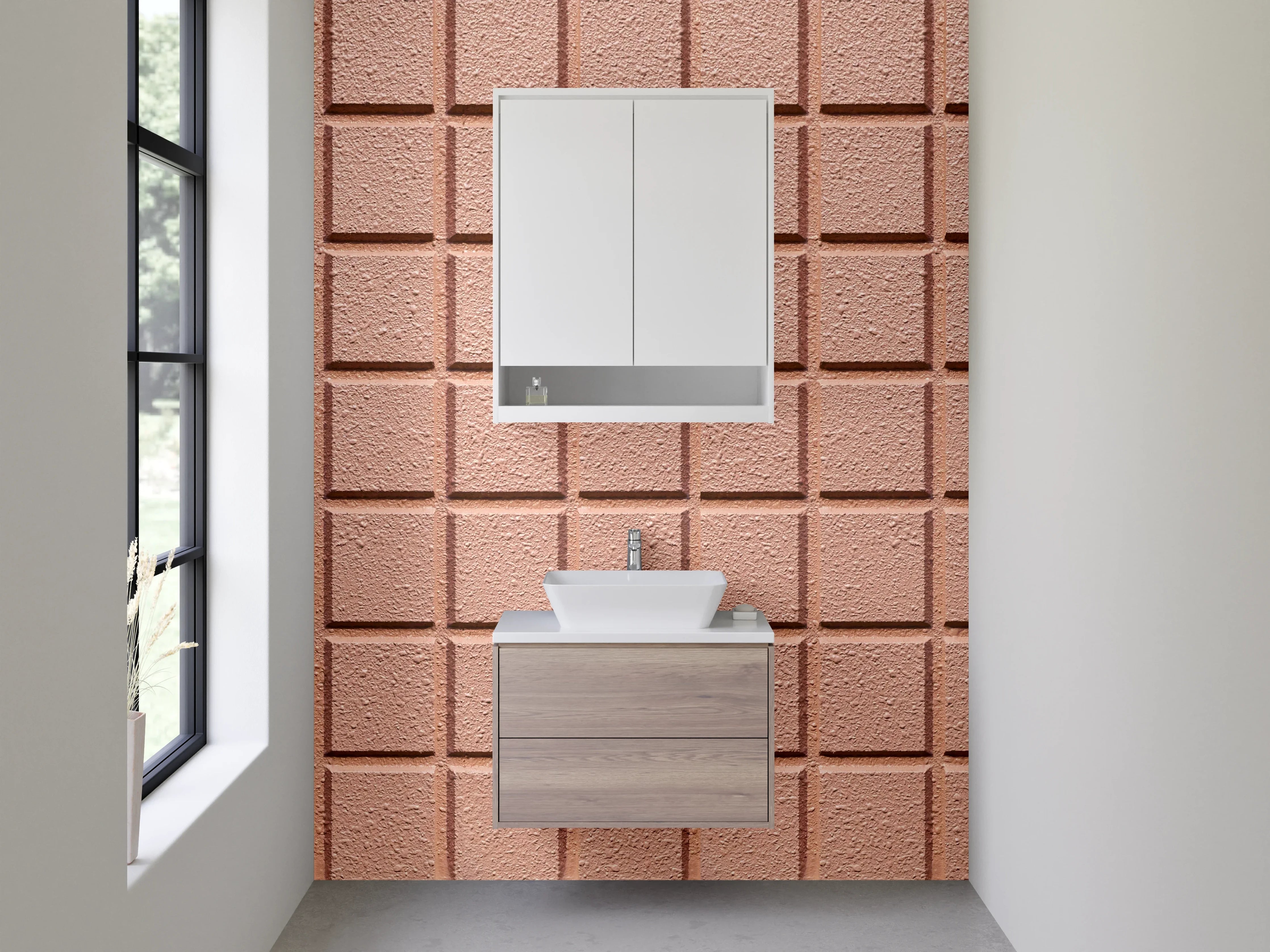 Waschbecken-Rückwand - Moderne roséfarbene Mosaikfliesenstruktur