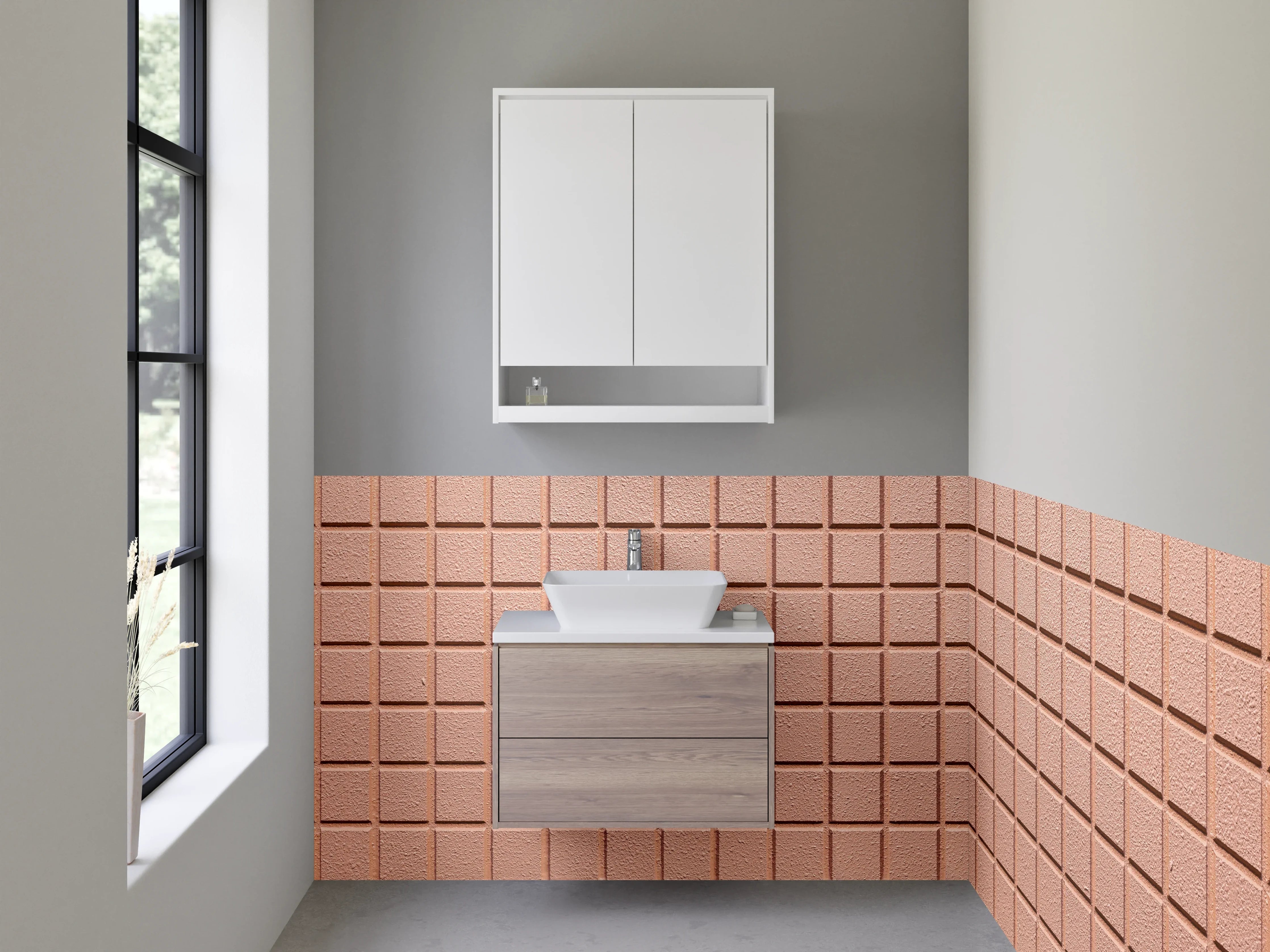 Waschbecken-Rückwand - Moderne roséfarbene Mosaikfliesenstruktur
