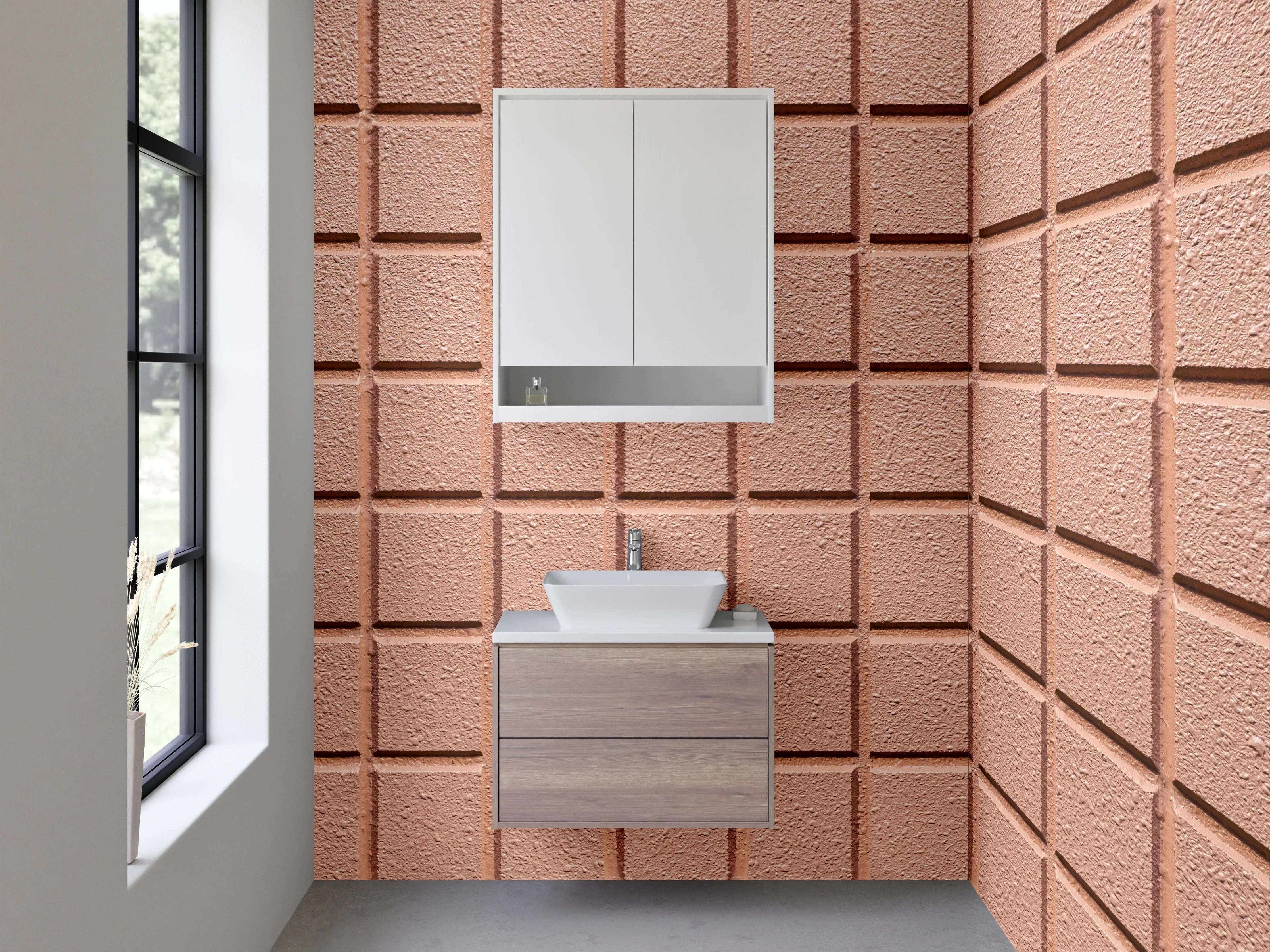 Waschbecken-Rückwand - Moderne roséfarbene Mosaikfliesenstruktur