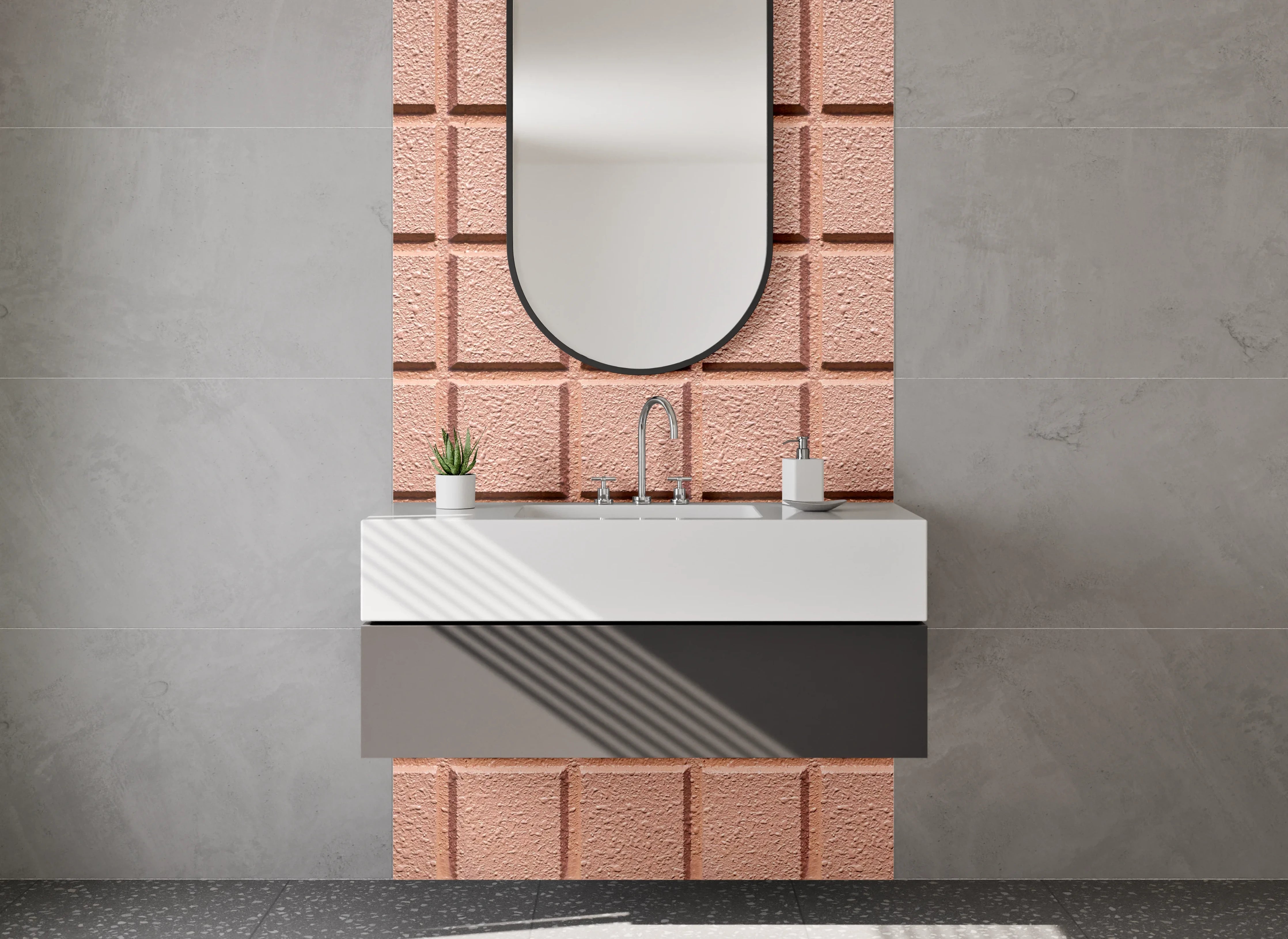 Waschbecken-Rückwand - Moderne roséfarbene Mosaikfliesenstruktur