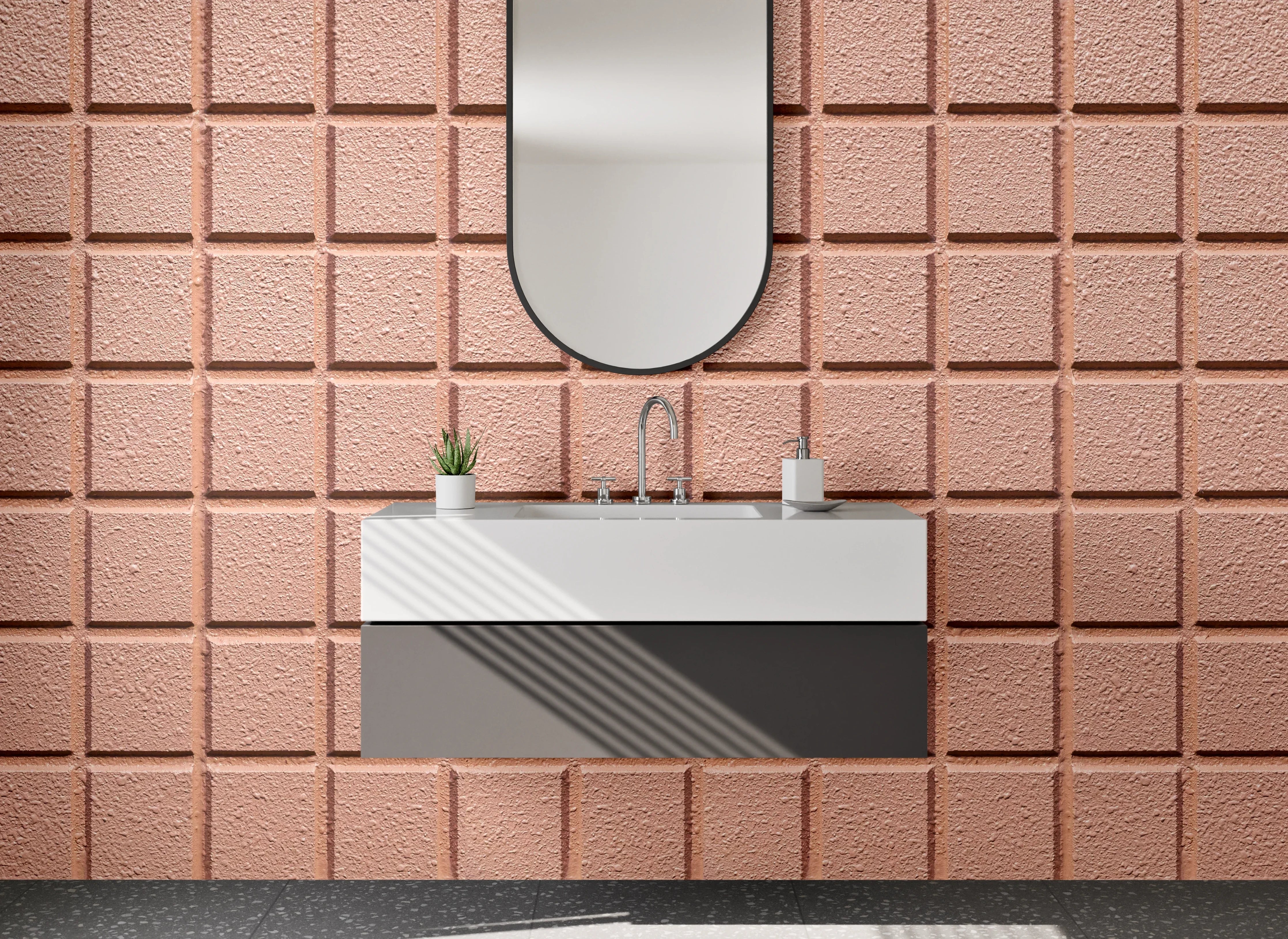 Waschbecken-Rückwand - Moderne roséfarbene Mosaikfliesenstruktur