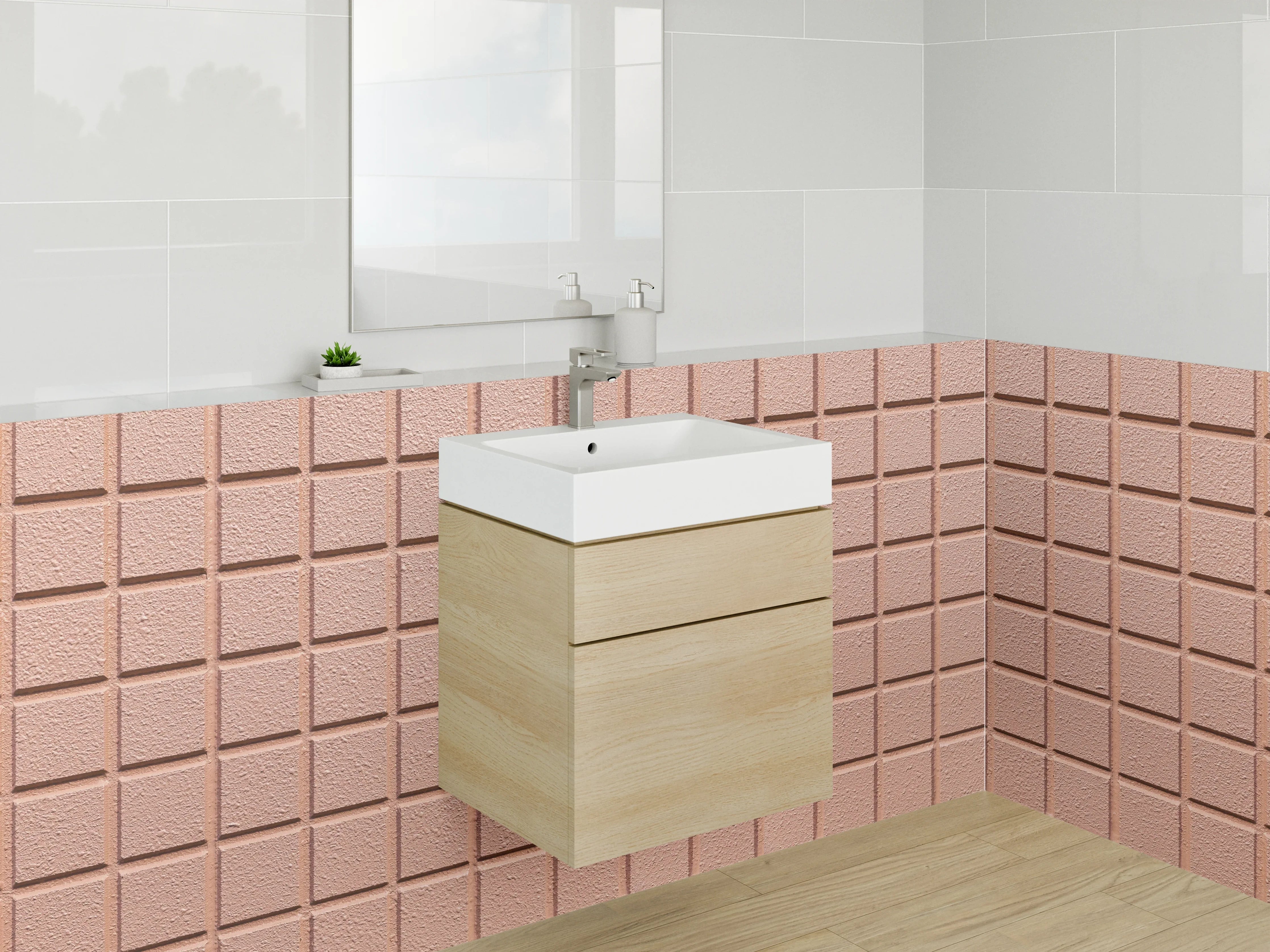 Waschbecken-Rückwand - Moderne roséfarbene Mosaikfliesenstruktur