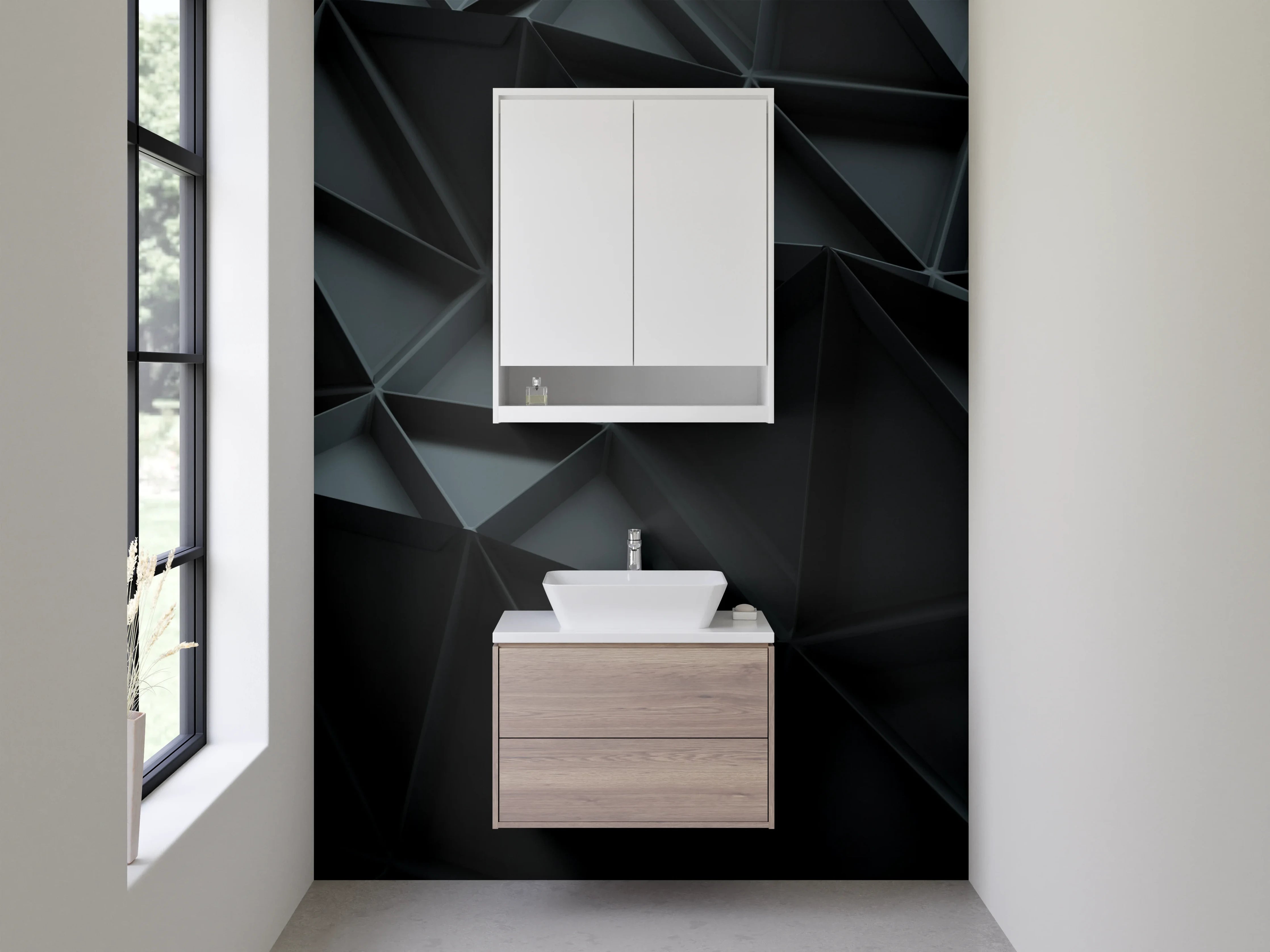 Waschbecken-Rückwand - Moderne schwarze 3D-Panel Wanddekoration
