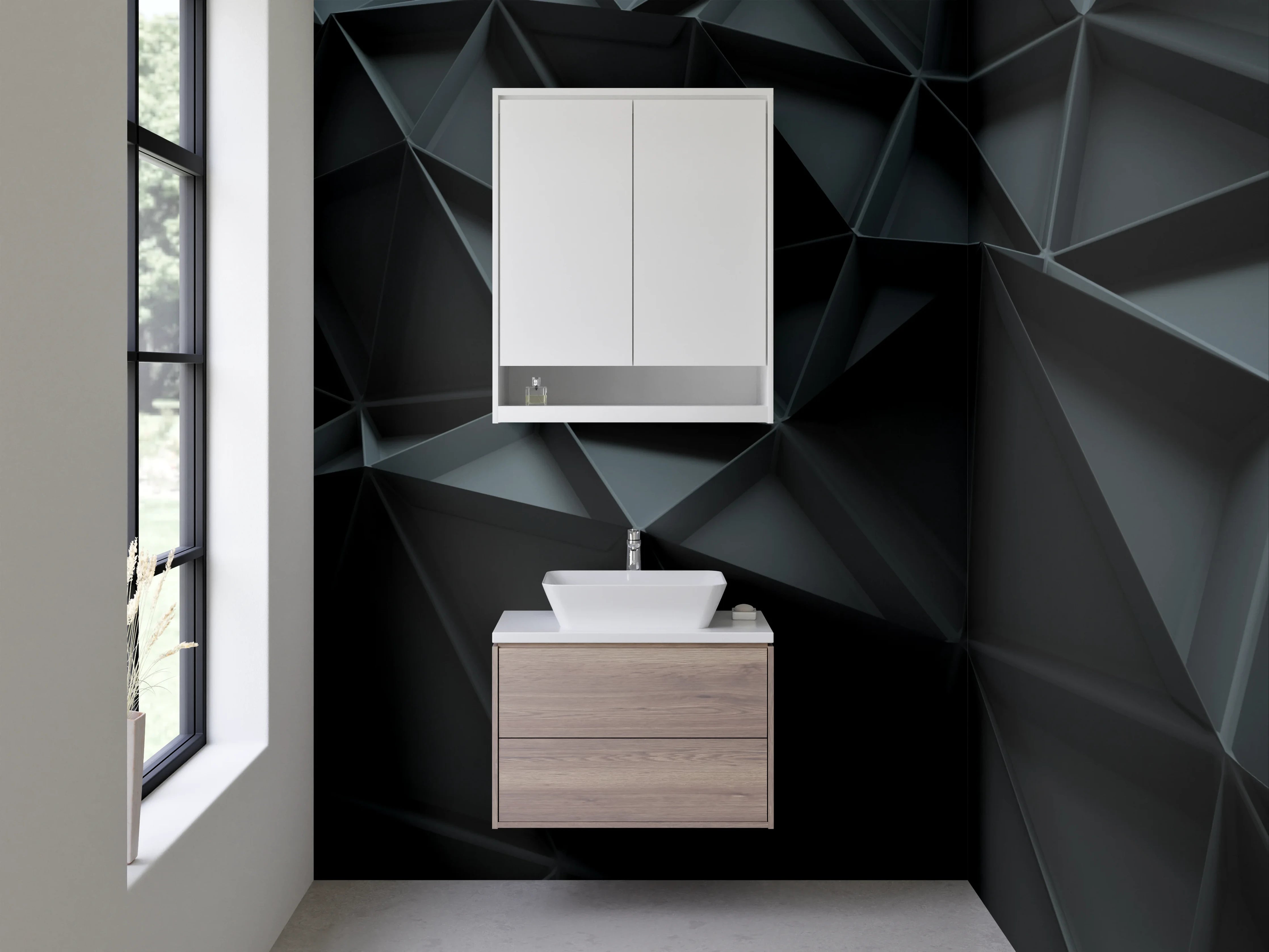Waschbecken-Rückwand - Moderne schwarze 3D-Panel Wanddekoration