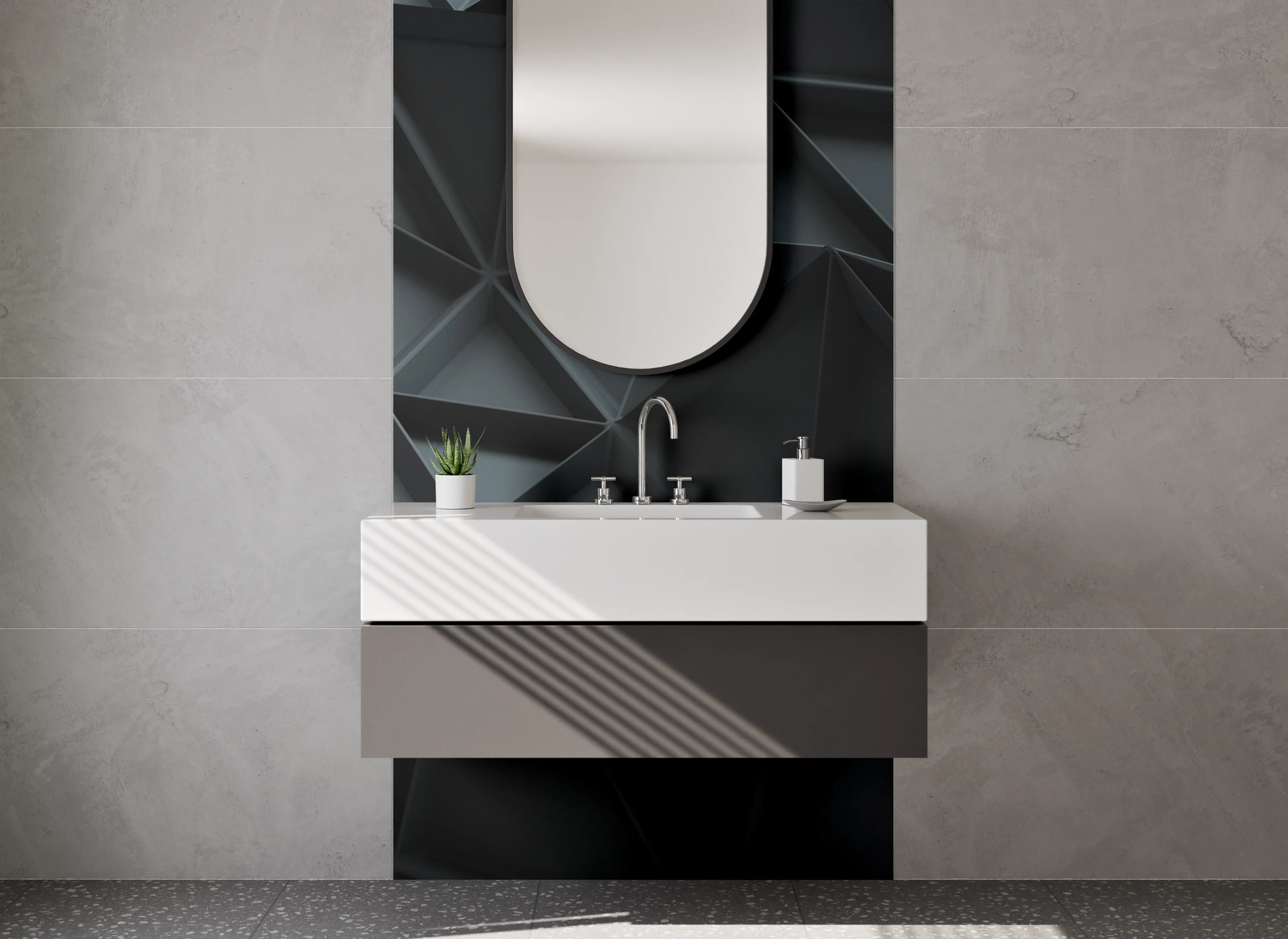 Waschbecken-Rückwand - Moderne schwarze 3D-Panel Wanddekoration