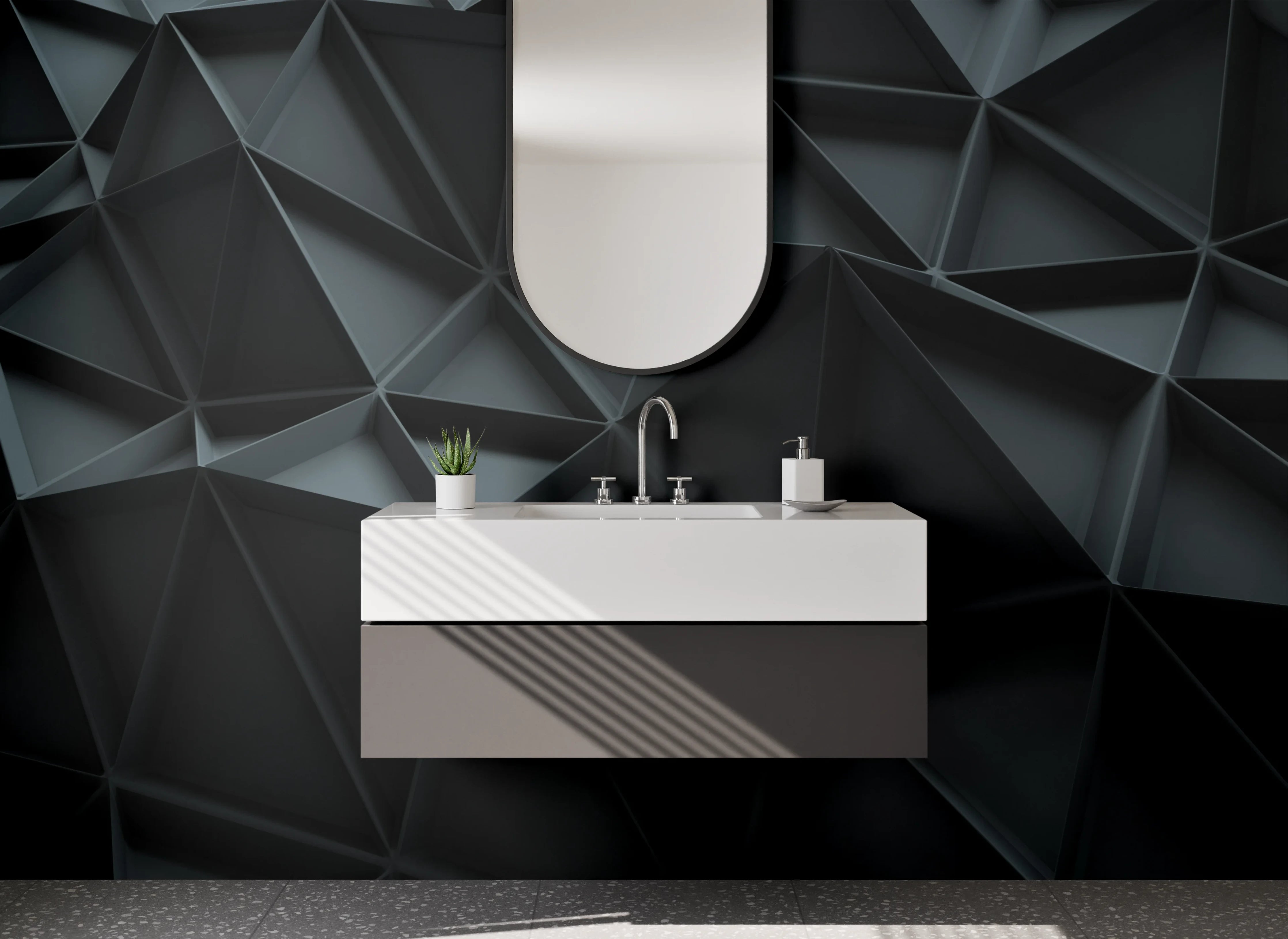 Waschbecken-Rückwand - Moderne schwarze 3D-Panel Wanddekoration