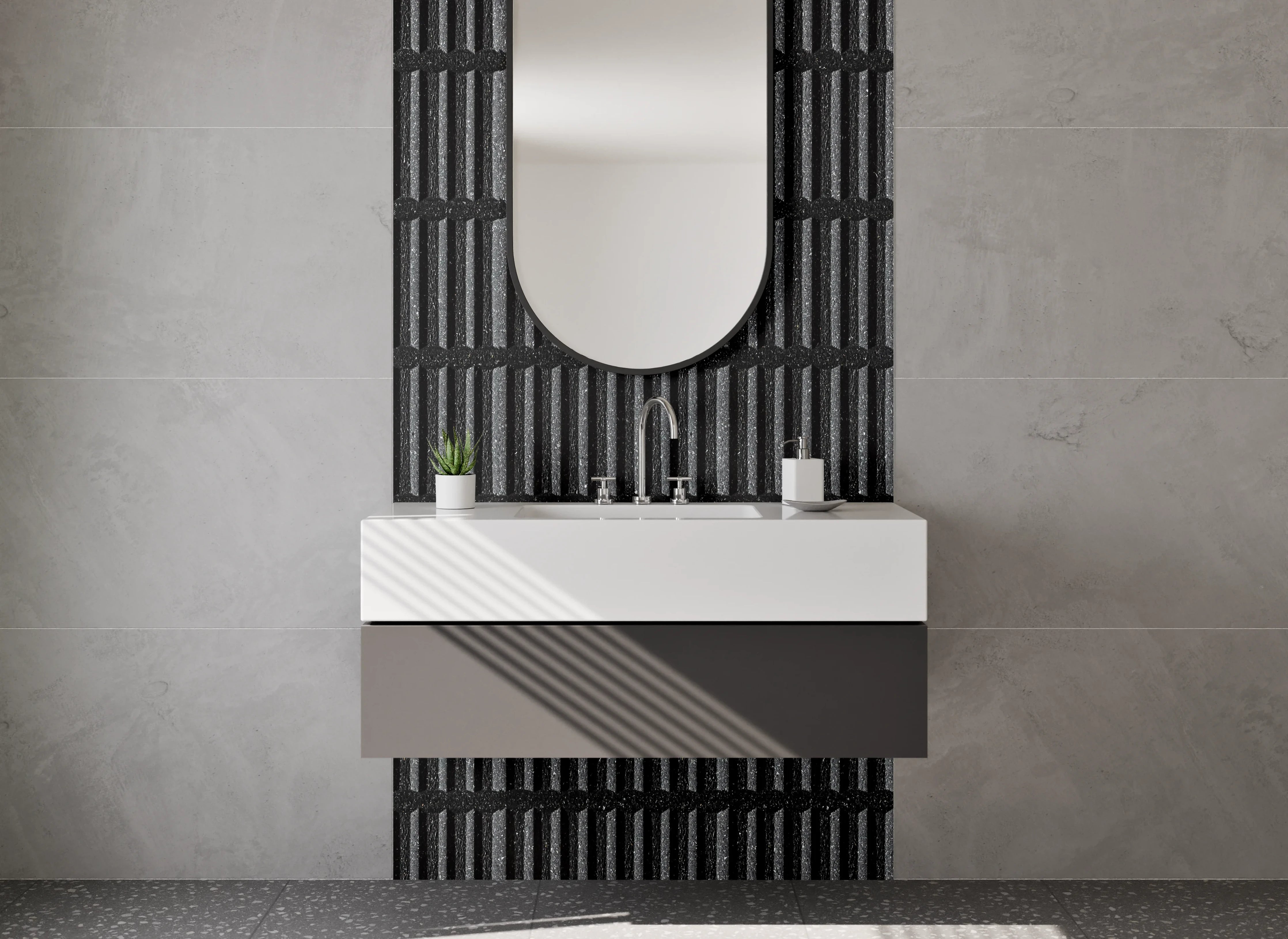 Waschbecken-Rückwand - Moderne schwarze Linienstruktur