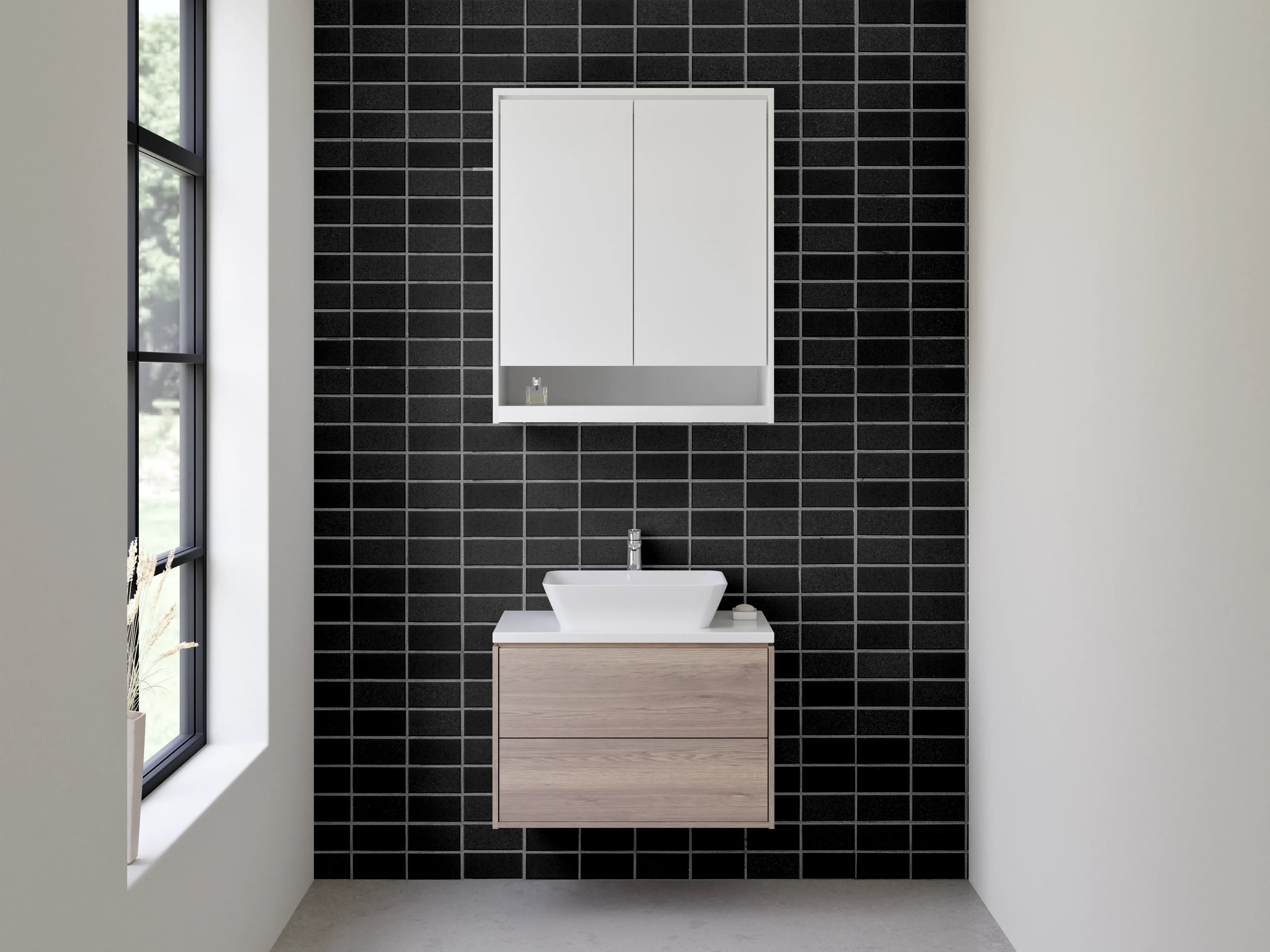 Waschbecken-Rückwand - Moderne schwarze Mosaikfliesen Fliesenoptik