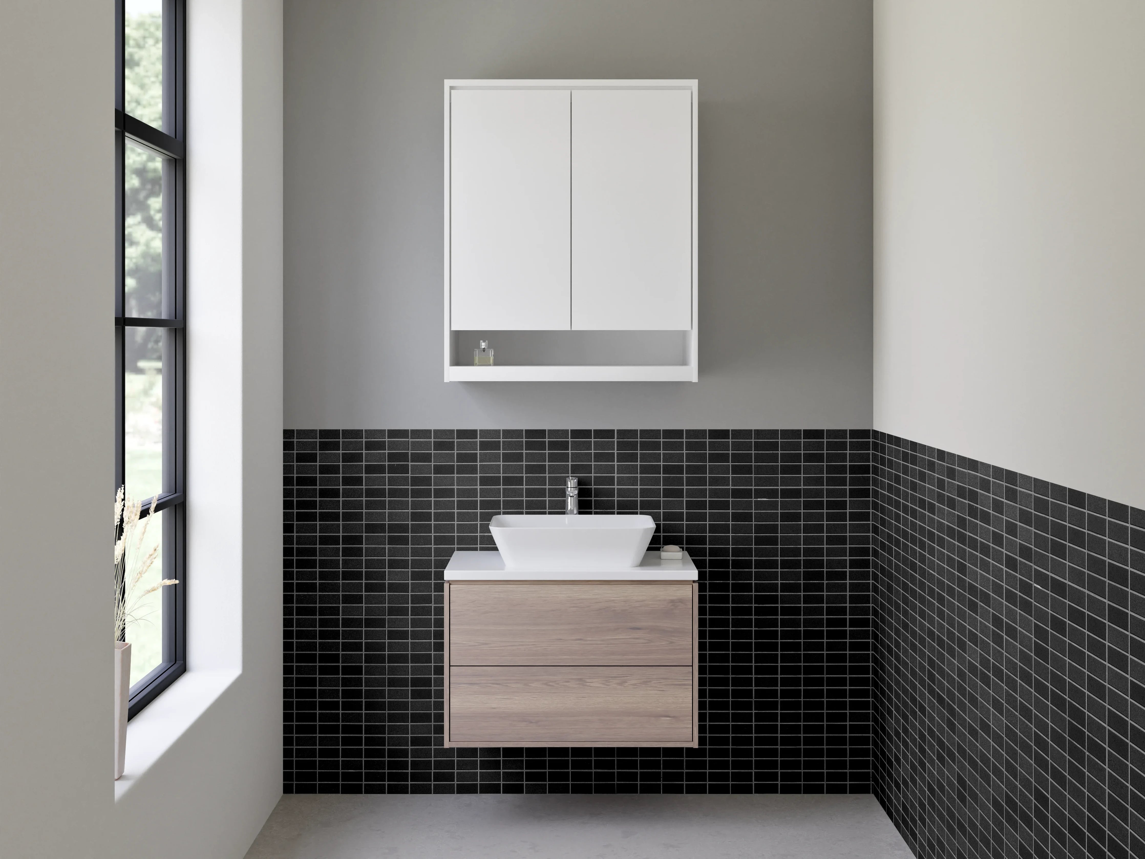 Waschbecken-Rückwand - Moderne schwarze Mosaikfliesen Fliesenoptik