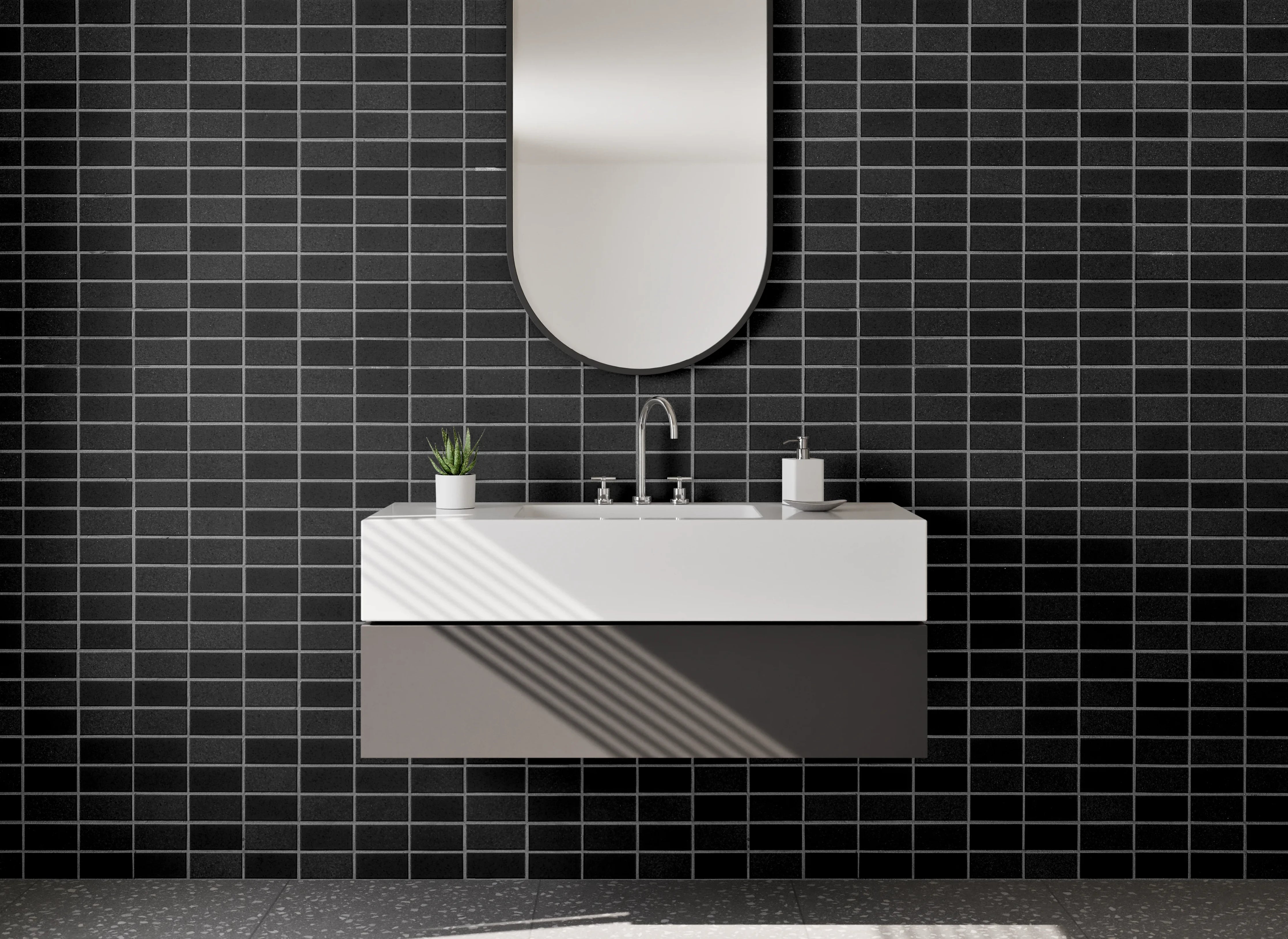 Waschbecken-Rückwand - Moderne schwarze Mosaikfliesen Fliesenoptik