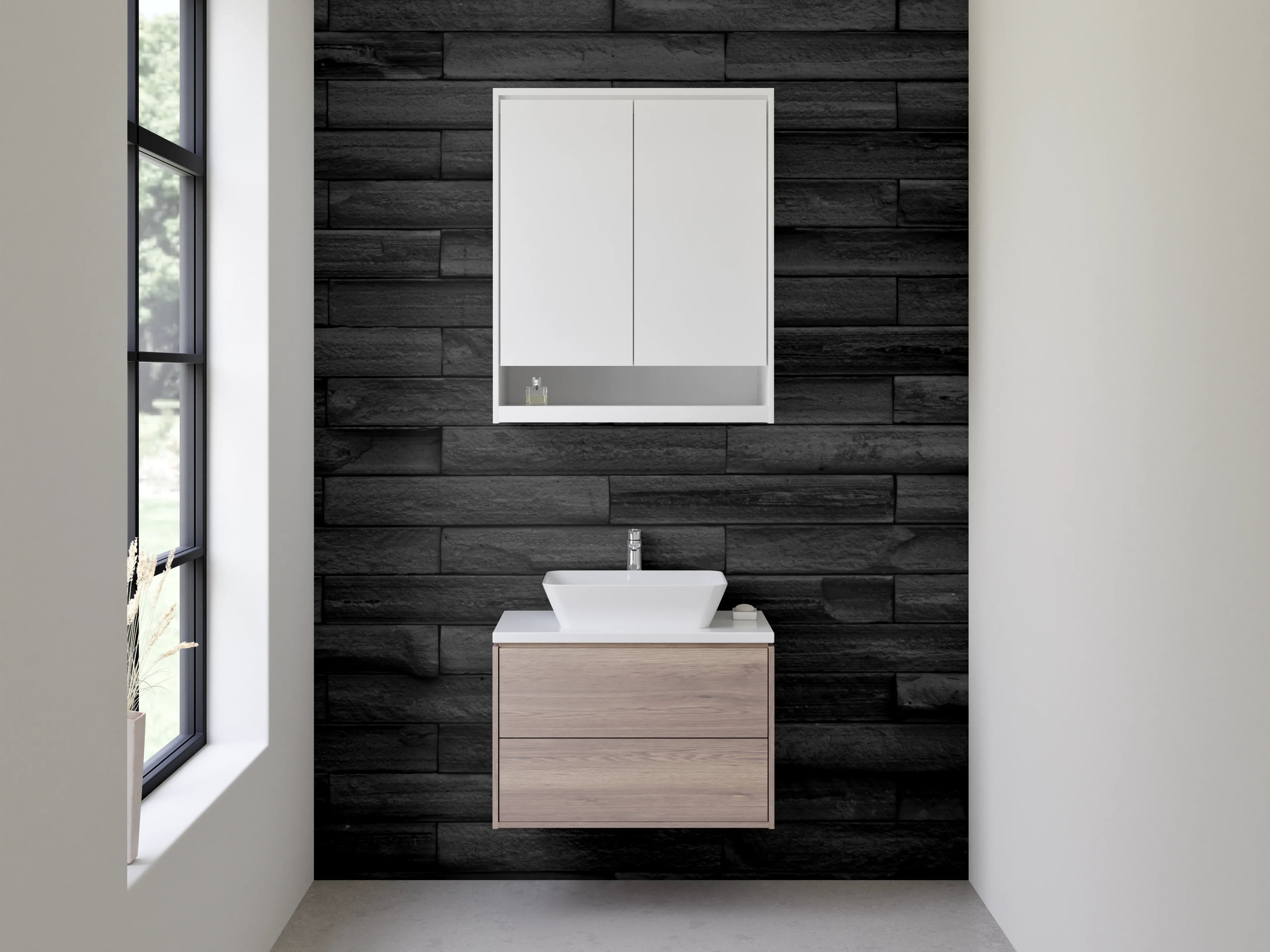 Waschbecken-Rückwand - Moderne schwarze Schieferoptik Wandverkleidung
