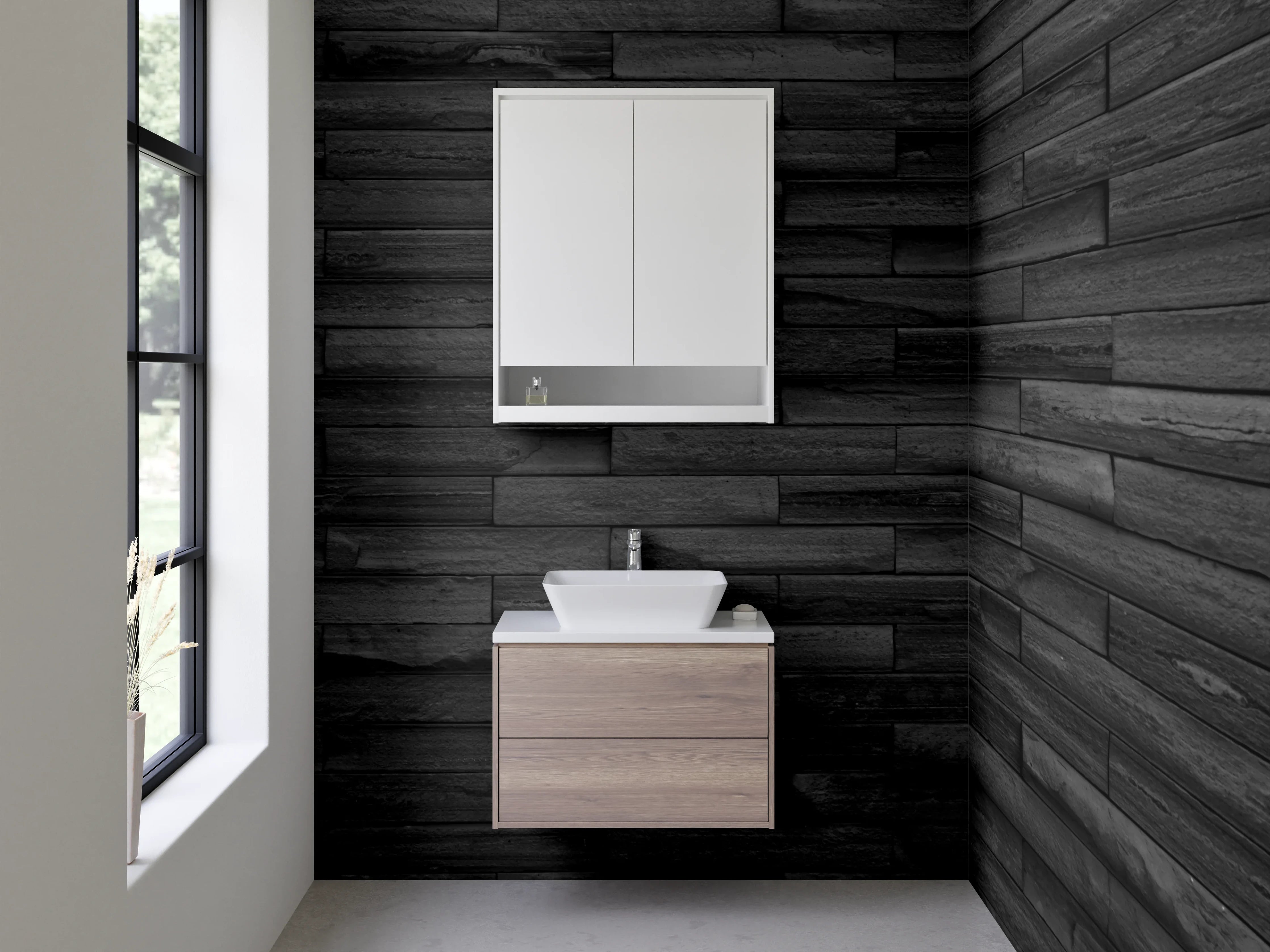 Waschbecken-Rückwand - Moderne schwarze Schieferoptik Wandverkleidung