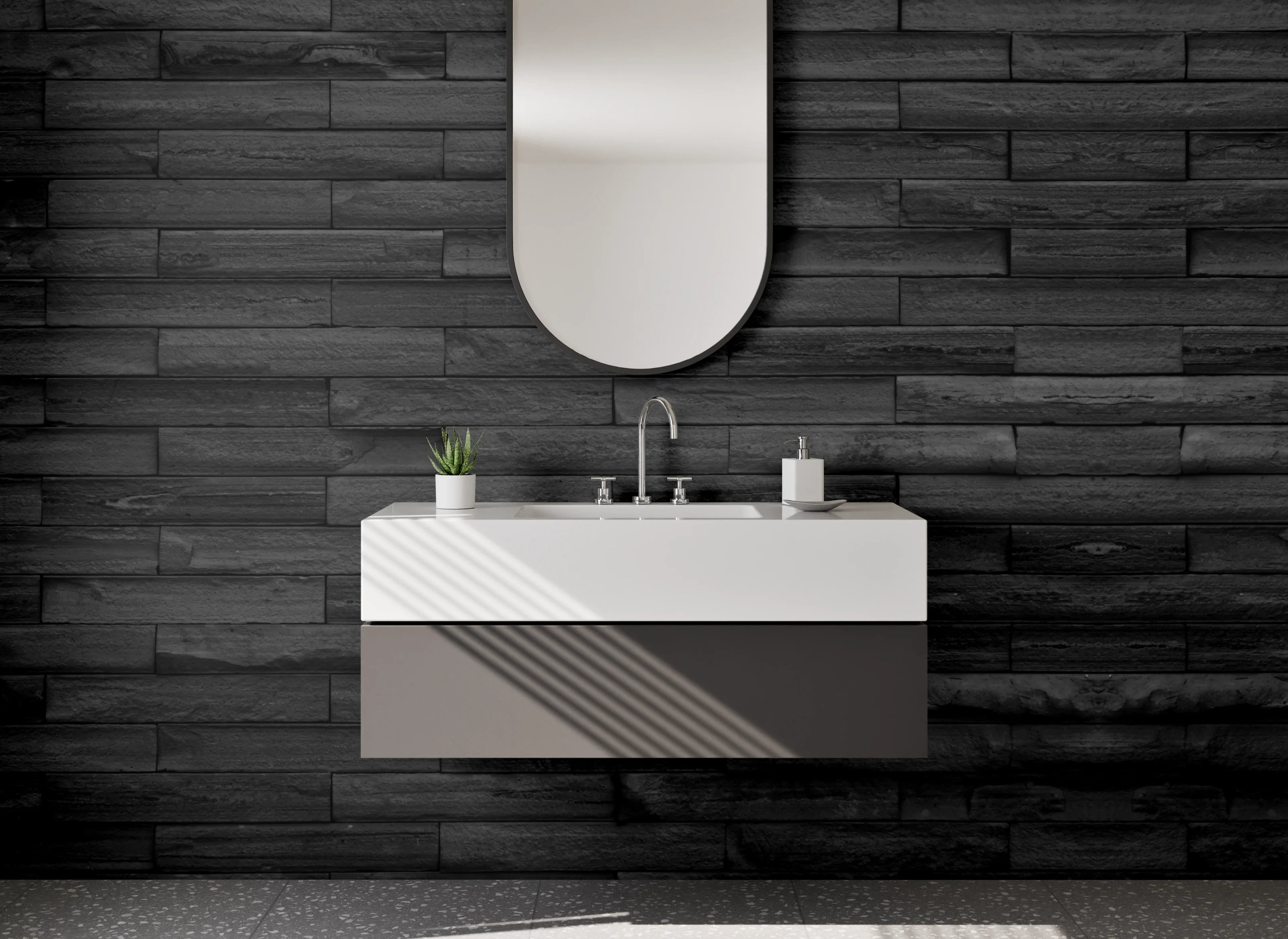 Waschbecken-Rückwand - Moderne schwarze Schieferoptik Wandverkleidung