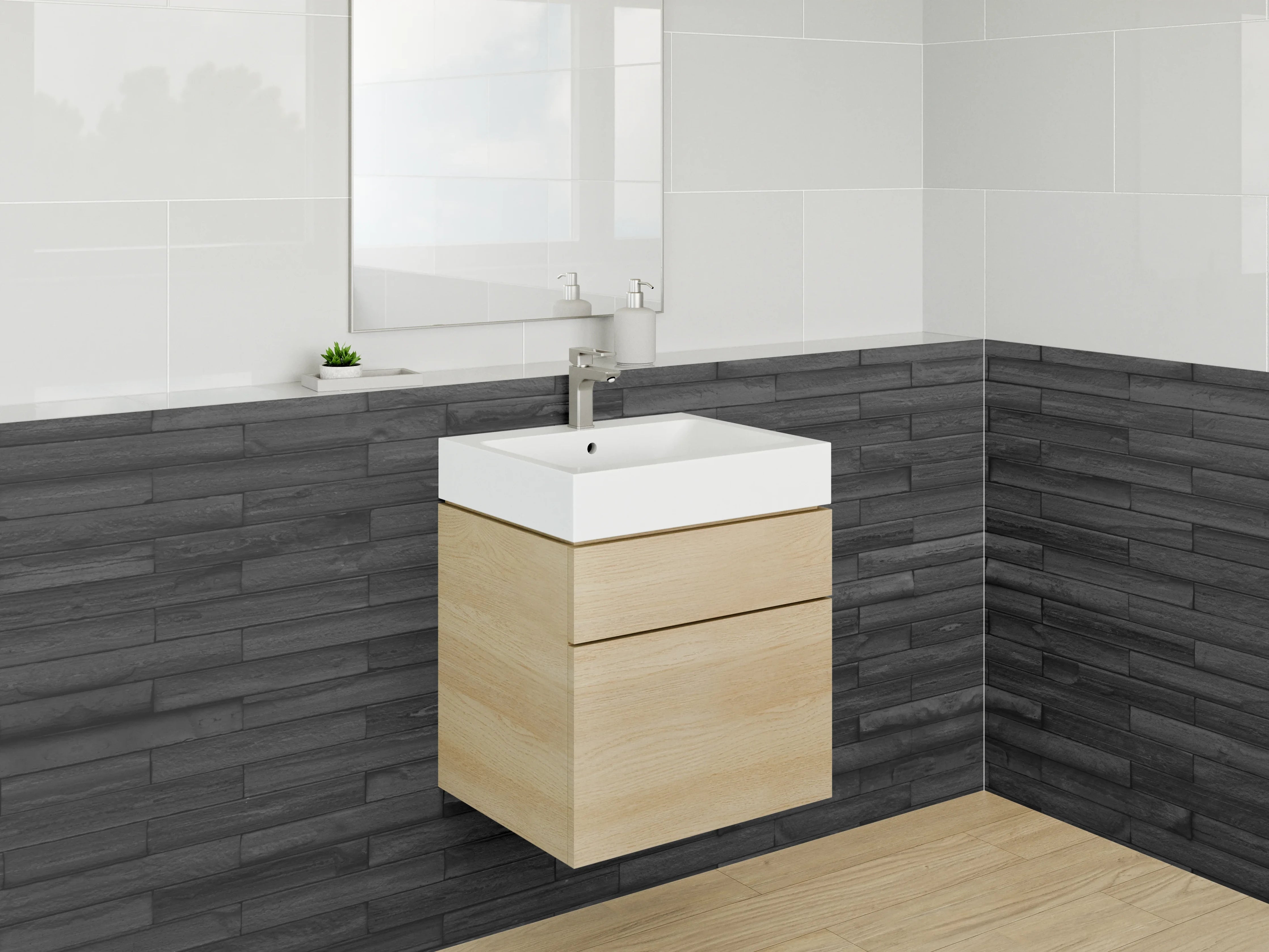 Waschbecken-Rückwand - Moderne schwarze Schieferoptik Wandverkleidung