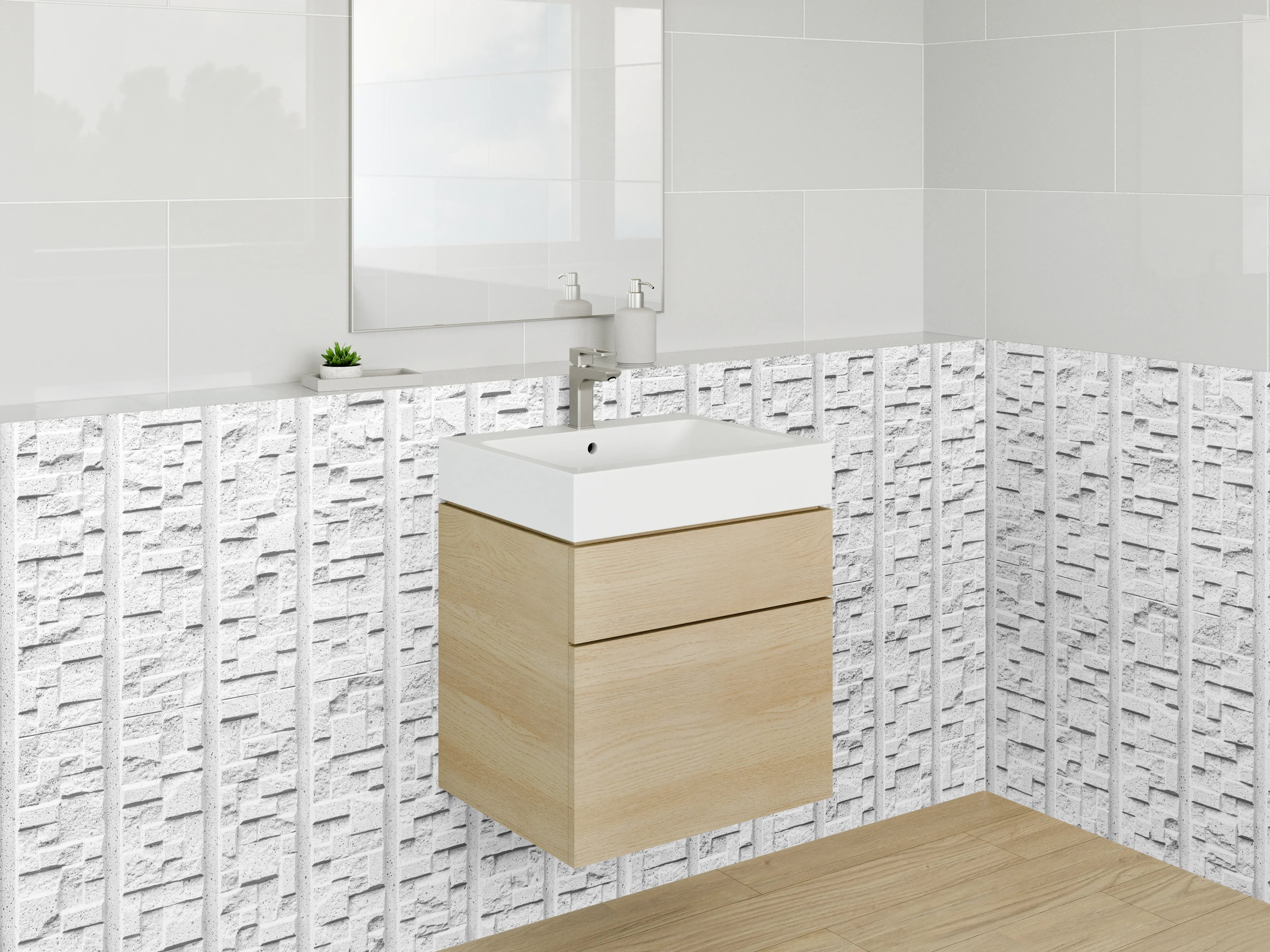 Waschbecken-Rückwand - Moderne weiße 3D-Mosaik Wand